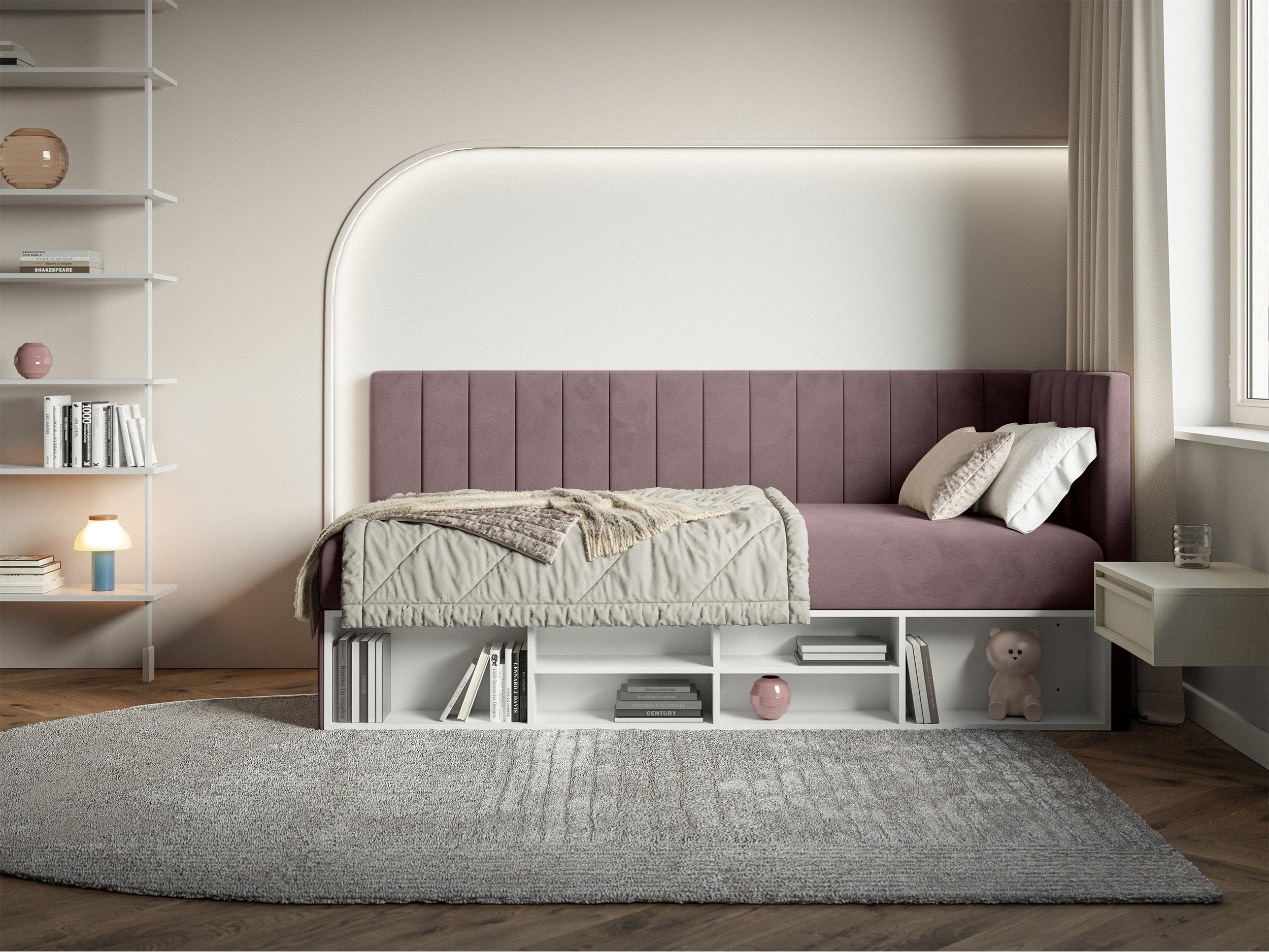 selsey-ventrio-jugendbett-90x200-cm-rechtsseitig-mit-stauraum-und-regalen-violet image 3