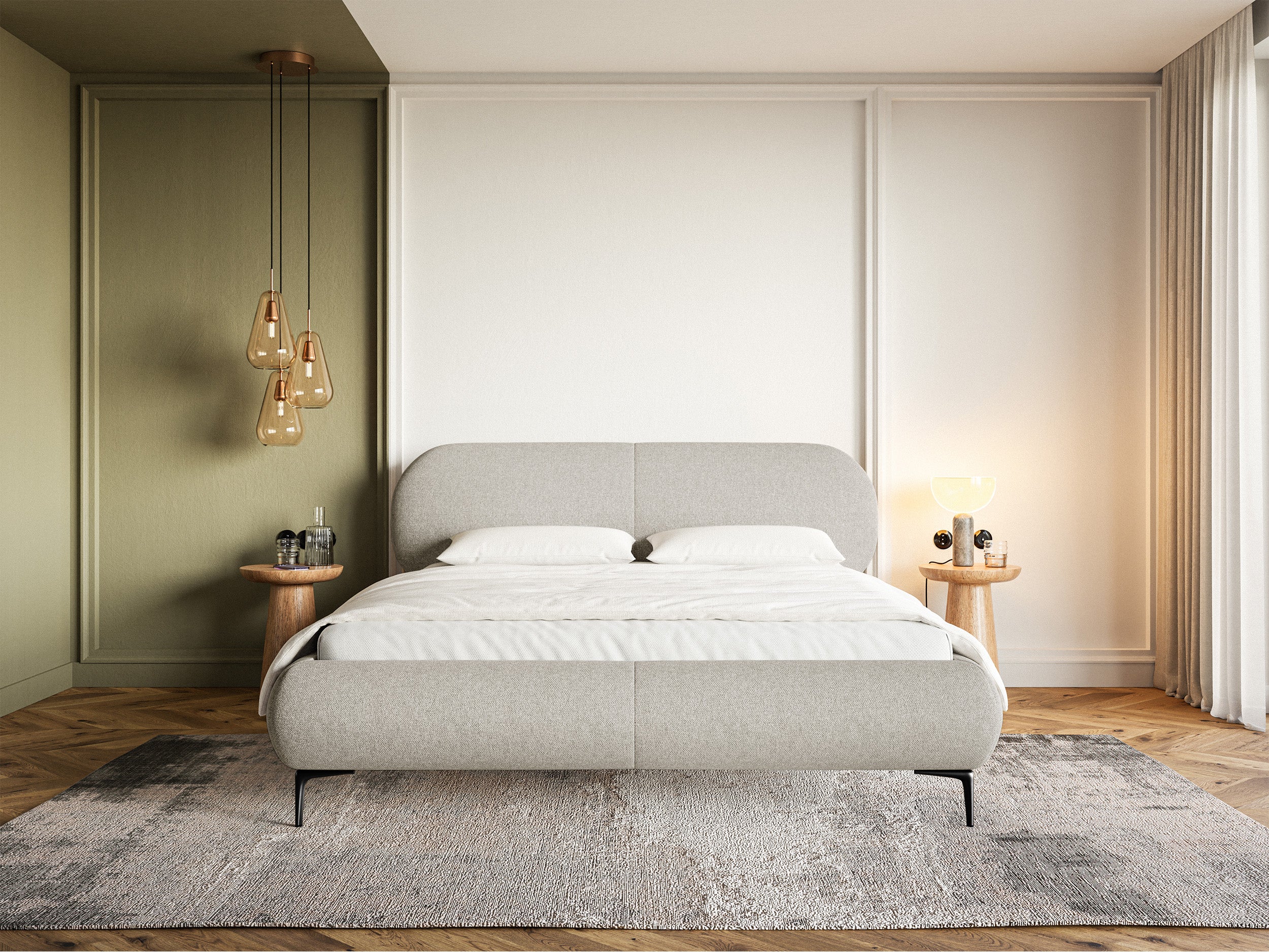 selsey-ovalle-gepolstertes-bett-140x200-cm-grau-beige-geflecht-schwarze-beine image 2