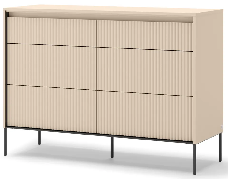 selsey-trend-kommode-130-cm-mit-6-schubladen-und-beleuchtung-sandbeige-schwarz-r image 1