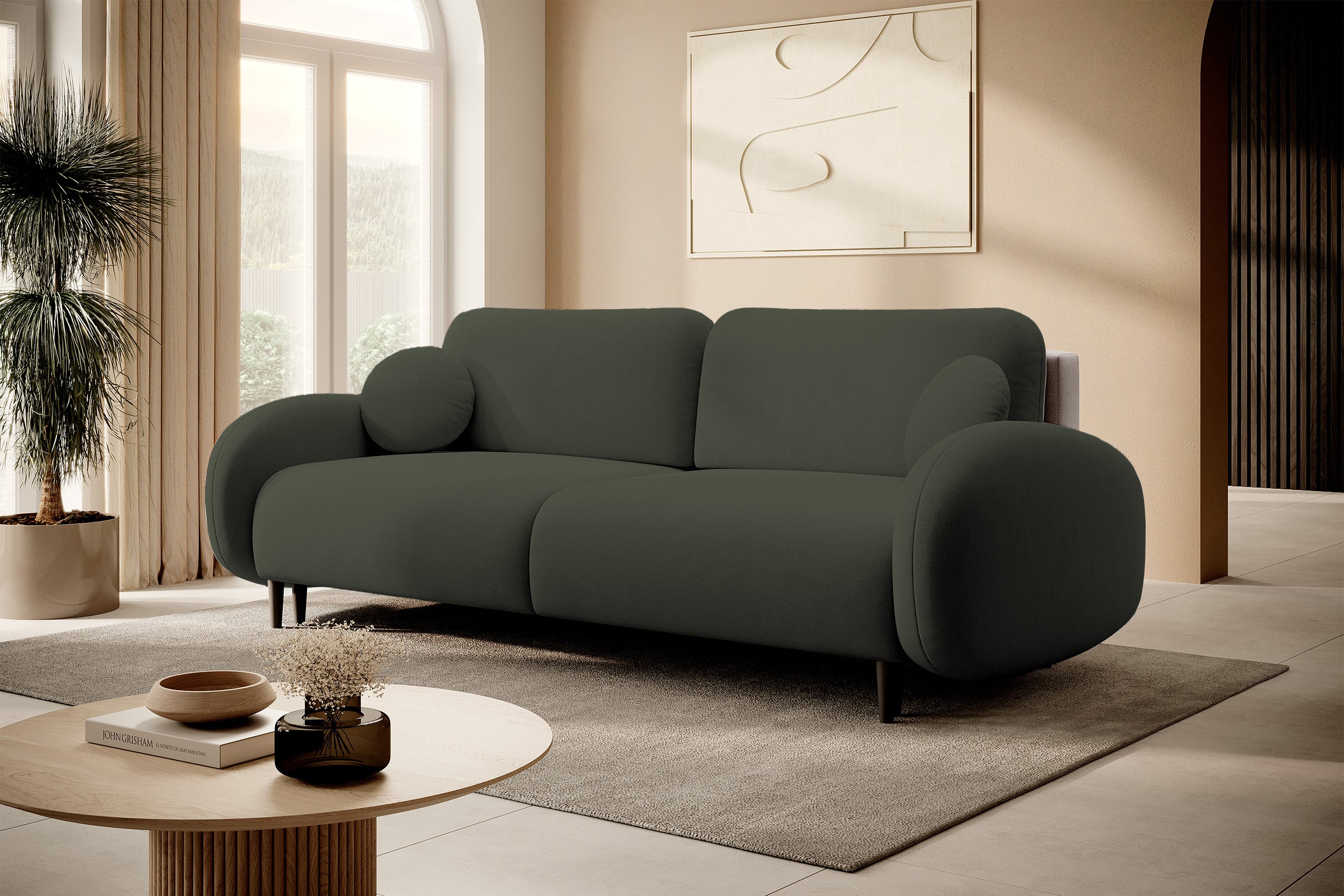 selsey-bafra-ausziehbares-sofa-mit-schlaffunktion-und-bettkasten-olivgr-ner-samt image 2