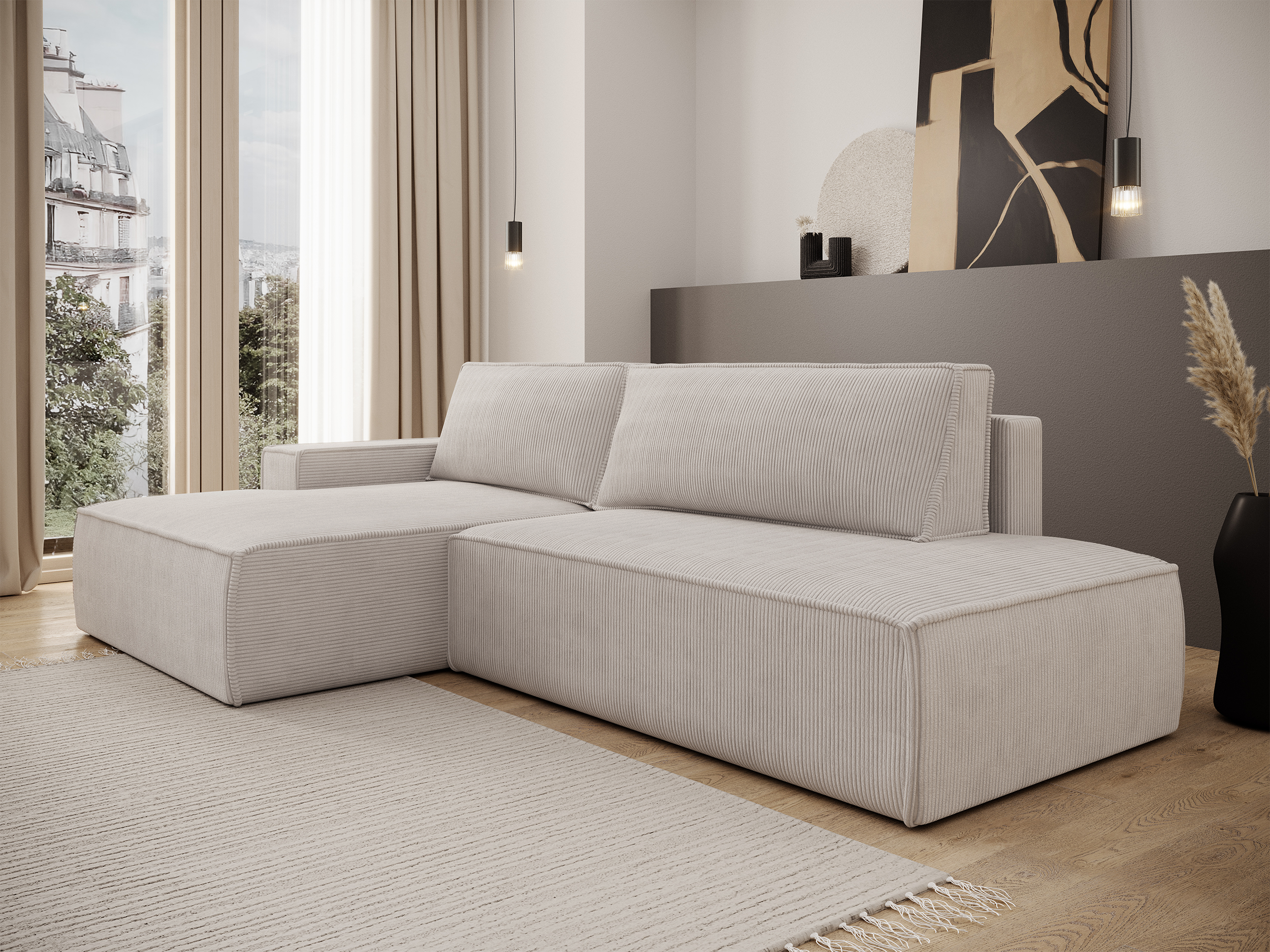 selsey-felicjo-ecksofa-l-links-mit-schlaffunktion-und-stauraum-grau-beige-cord image 1