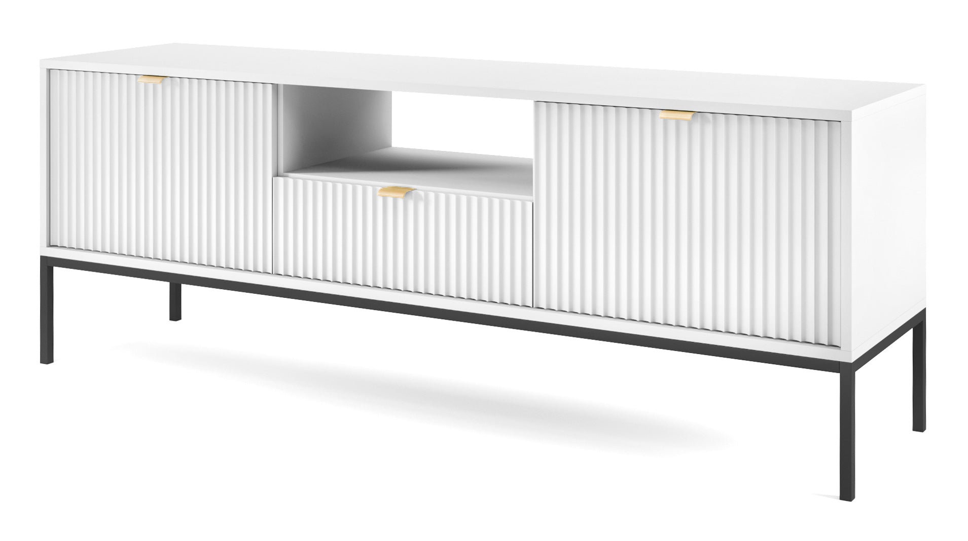 selsey-vellore-tv-schrank-154-cm-wei-mit-geriffelten-fronten-und-goldenen-griffe image 1