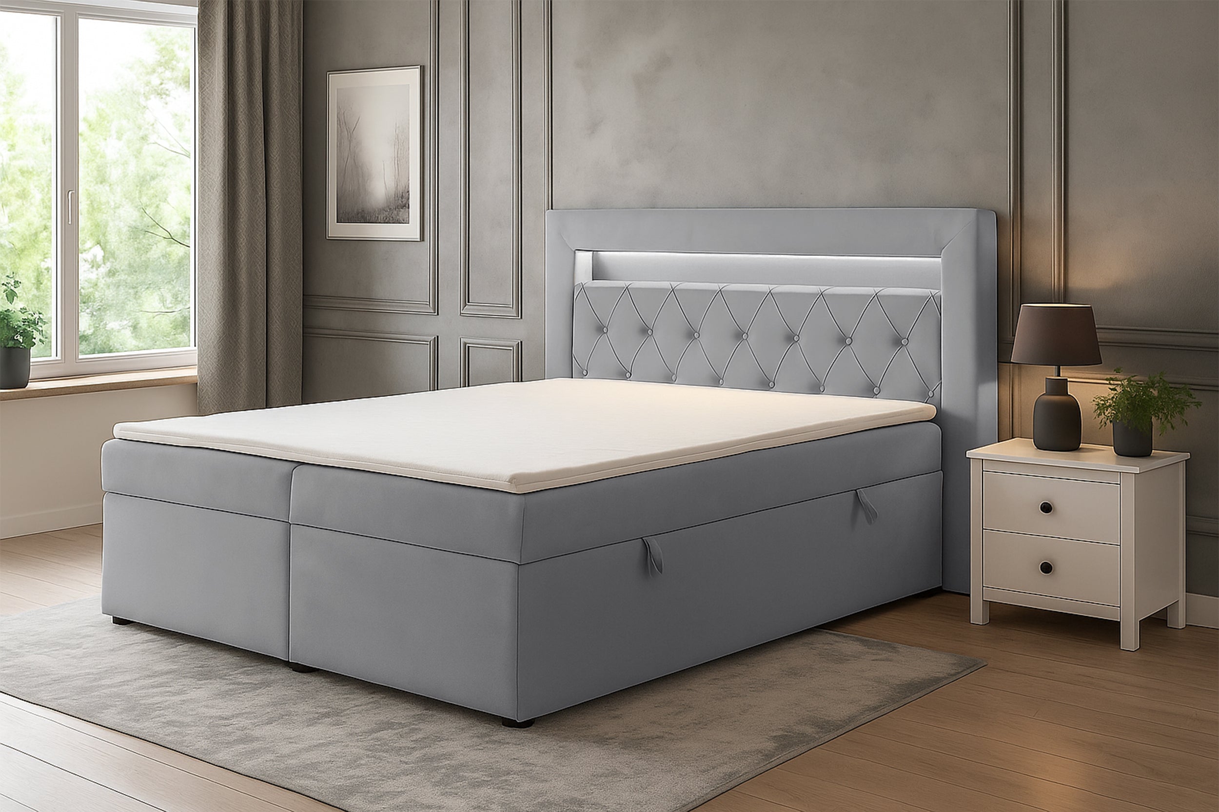 selsey-goldess-kontinentalbett-140x200-cm-grauer-samt-mit-stauraum-und-led-beleu image 2