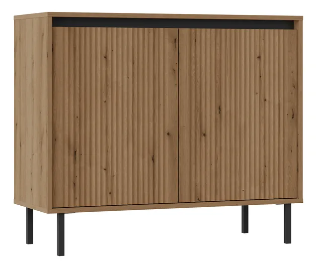 selsey-osaka-kommode-100-cm-zweit-rig-eiche-evoke-gerillte-fronten-schwarze-bein image 1