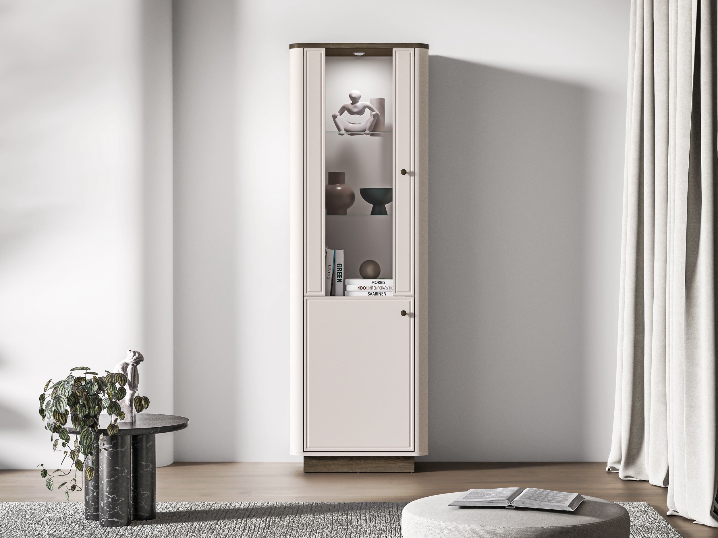 selsey-vilavio-hohe-vitrine-65-cm-mit-zwei-t-ren-und-beleuchtung-kaschmir-eiche- image 2