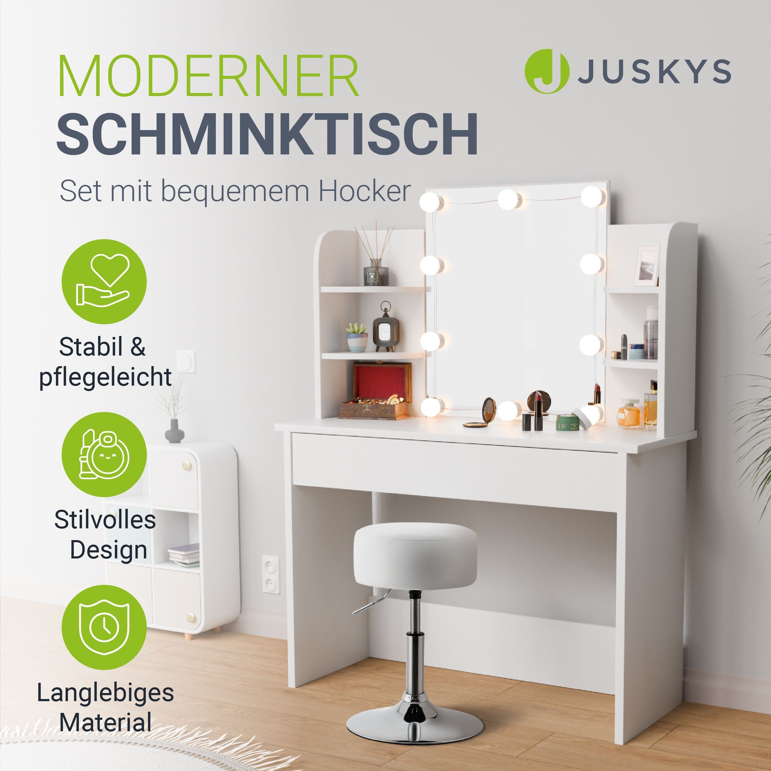 juskys-bella-schminktisch-mit-hocker-tonia-beleuchtet-mit-spiegel image 2