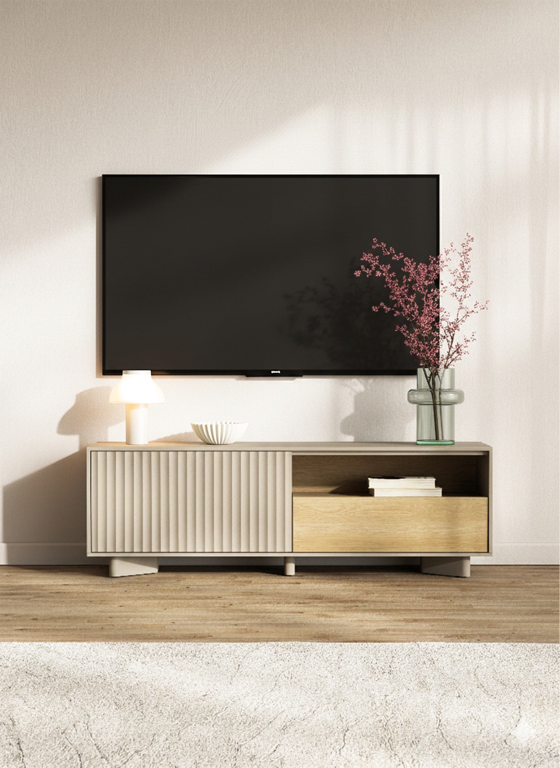 selsey-distria-tv-schrank-140-cm-mit-schublade-geriffelter-front-kaschmir-vicenz image 5
