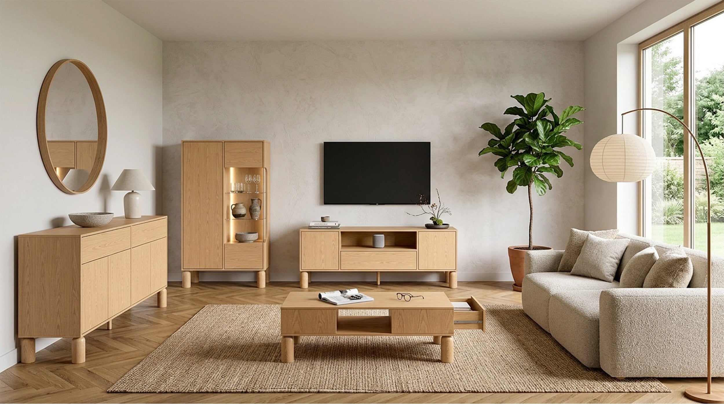 selsey-sanden-zweit-rige-tv-kommode-160-cm-mit-schublade-und-nische-eiche-bookma image 5