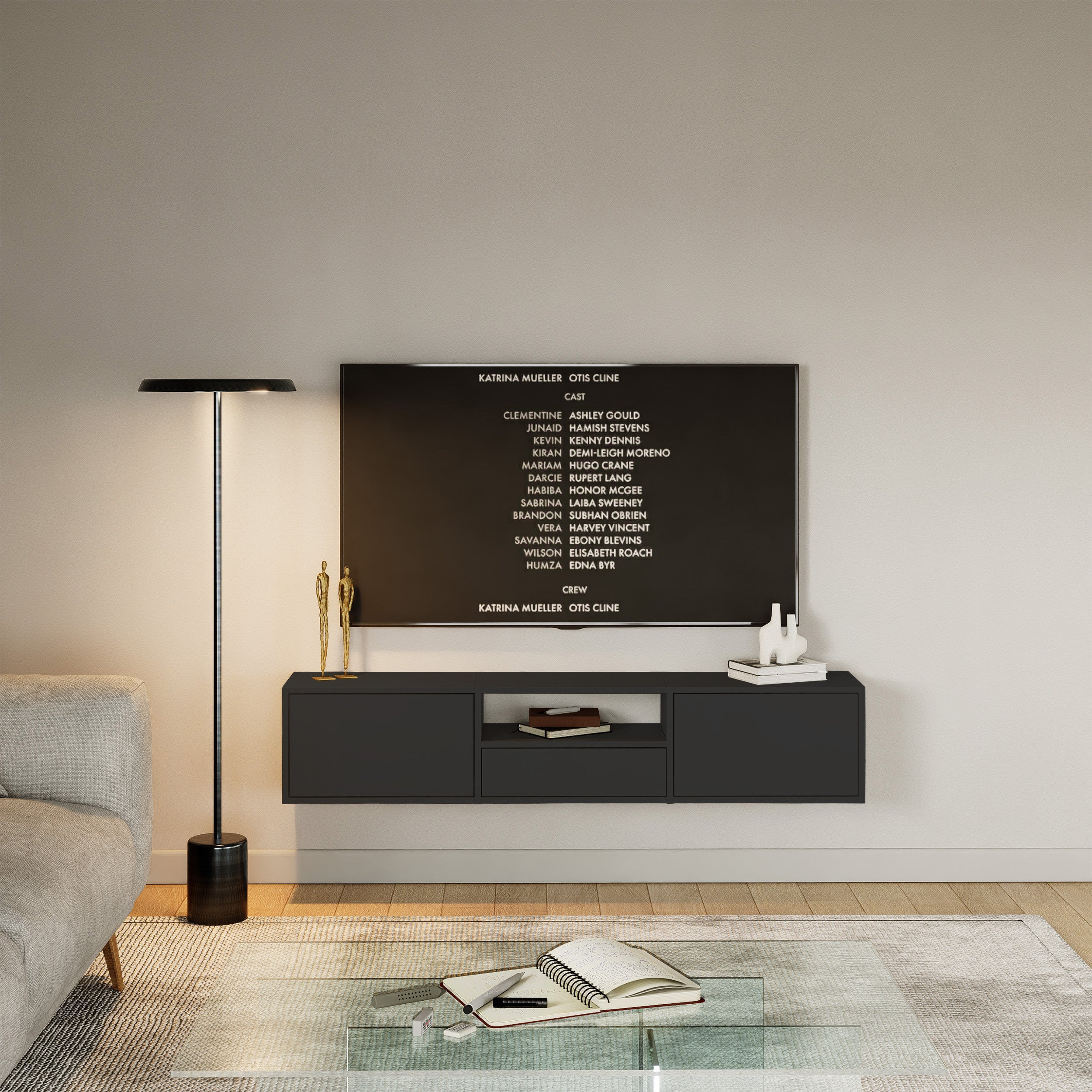 selsey-framme-h-ngender-tv-schrank-150-cm-mit-3-klappen-schwarz-matt image 3