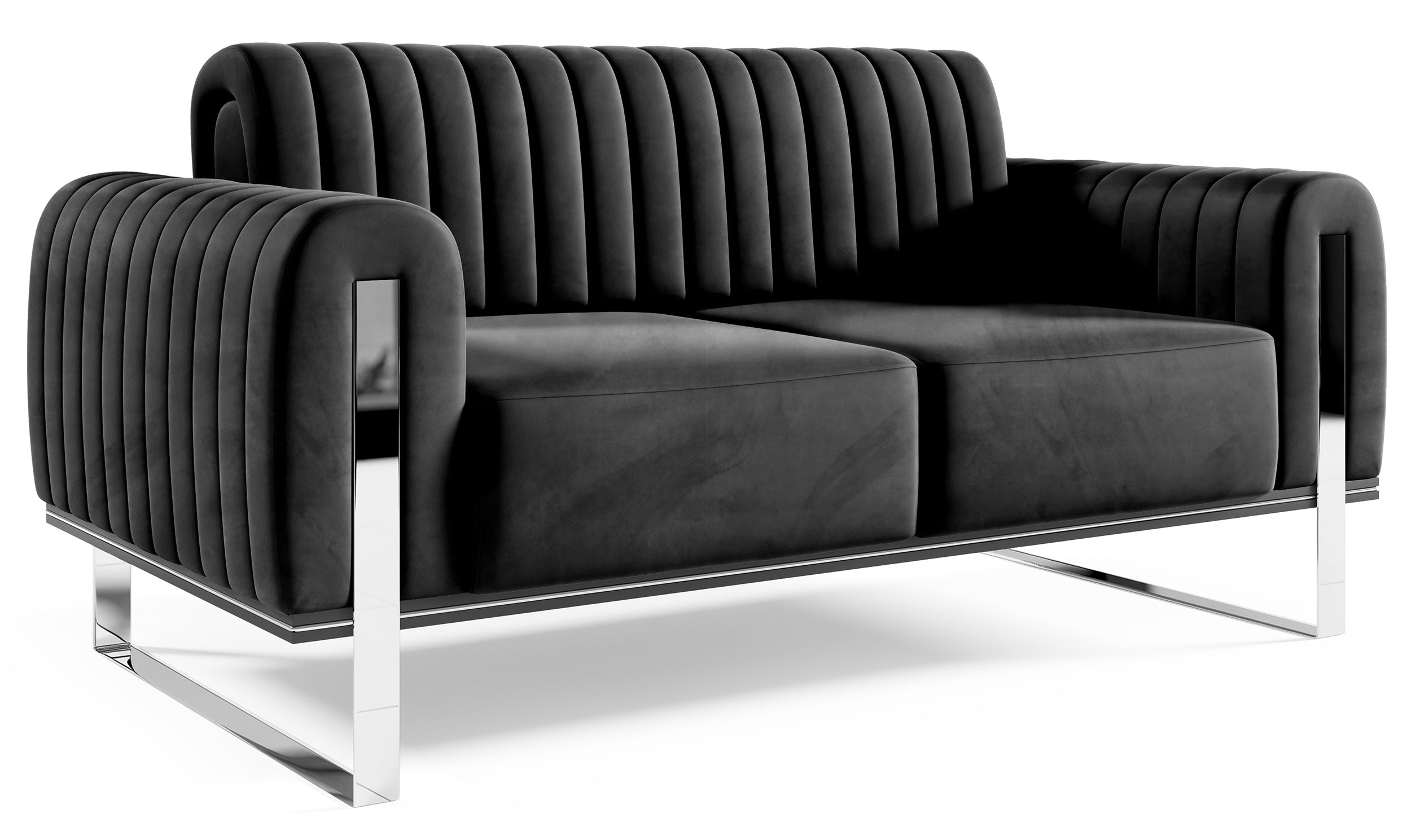 selsey-parissa-zweisitziges-sofa-schwarzer-samt-mit-chrombeinen image 4