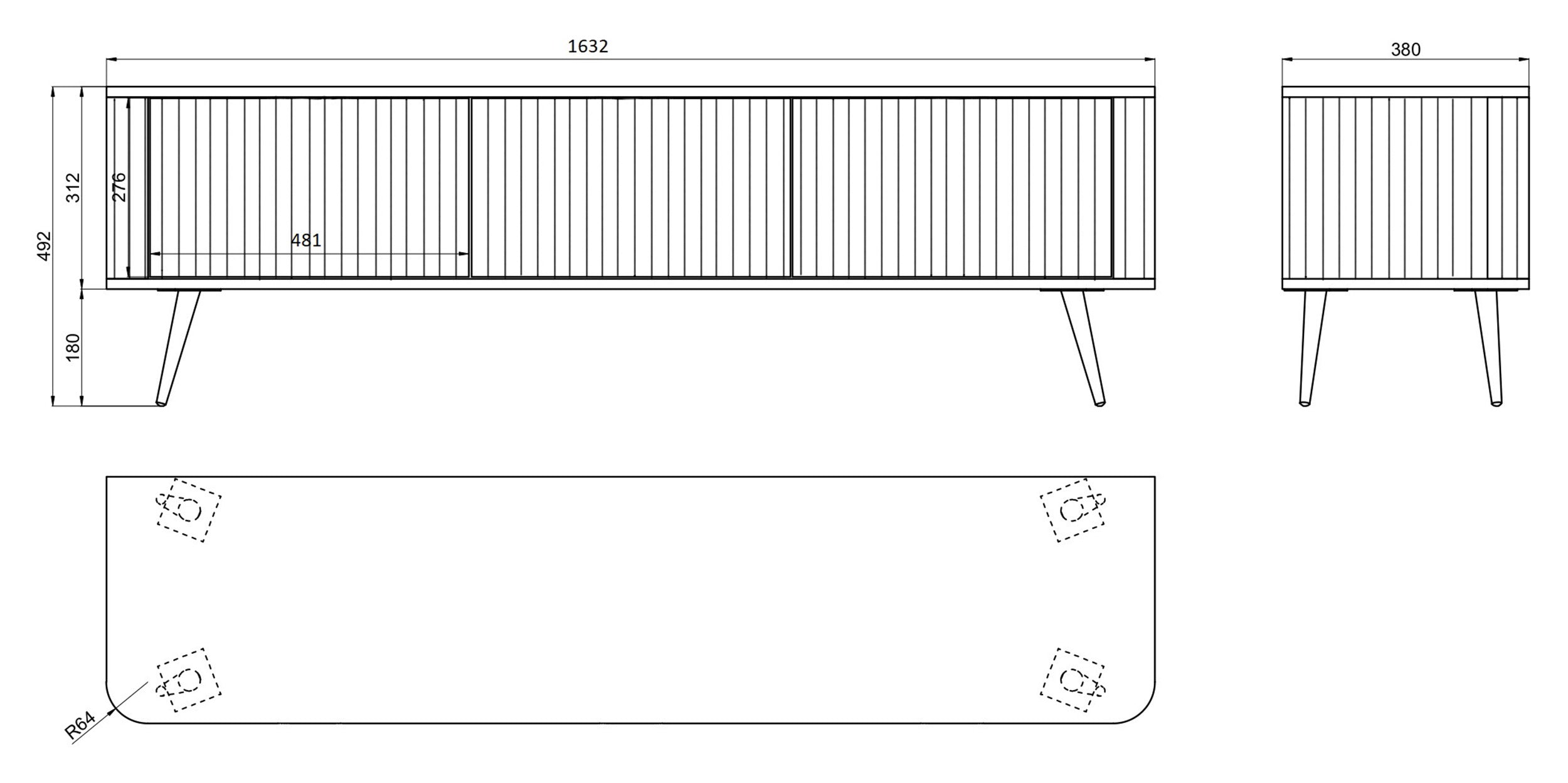 selsey-ovarlo-tv-schrank-163-cm-dreit-rig-mit-rillen-schwarz-mit-silbernen-beine image 7