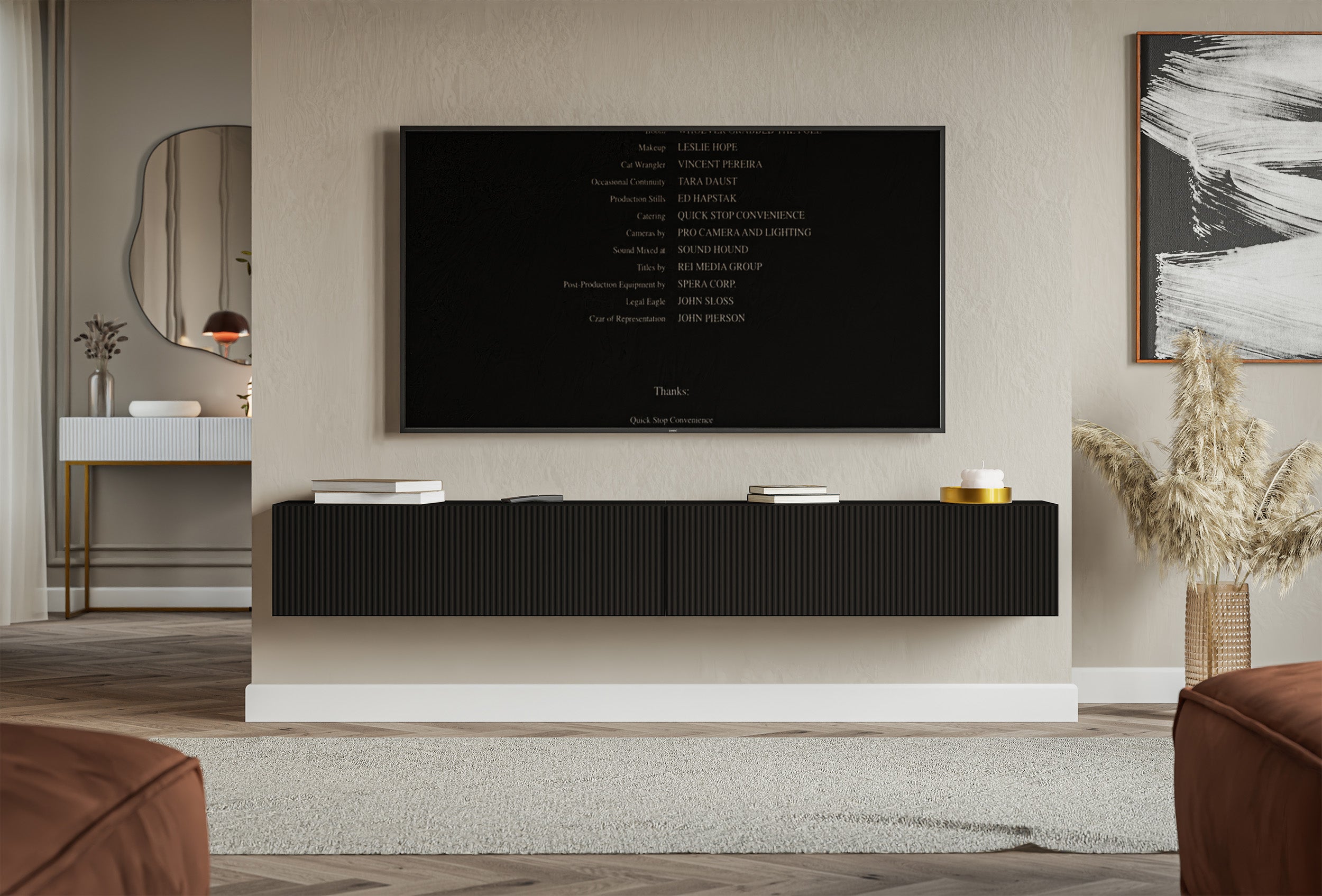 selsey-veldio-h-ngender-tv-schrank-200-cm-mit-2-t-ren-schwarz-gerillte-front image 3