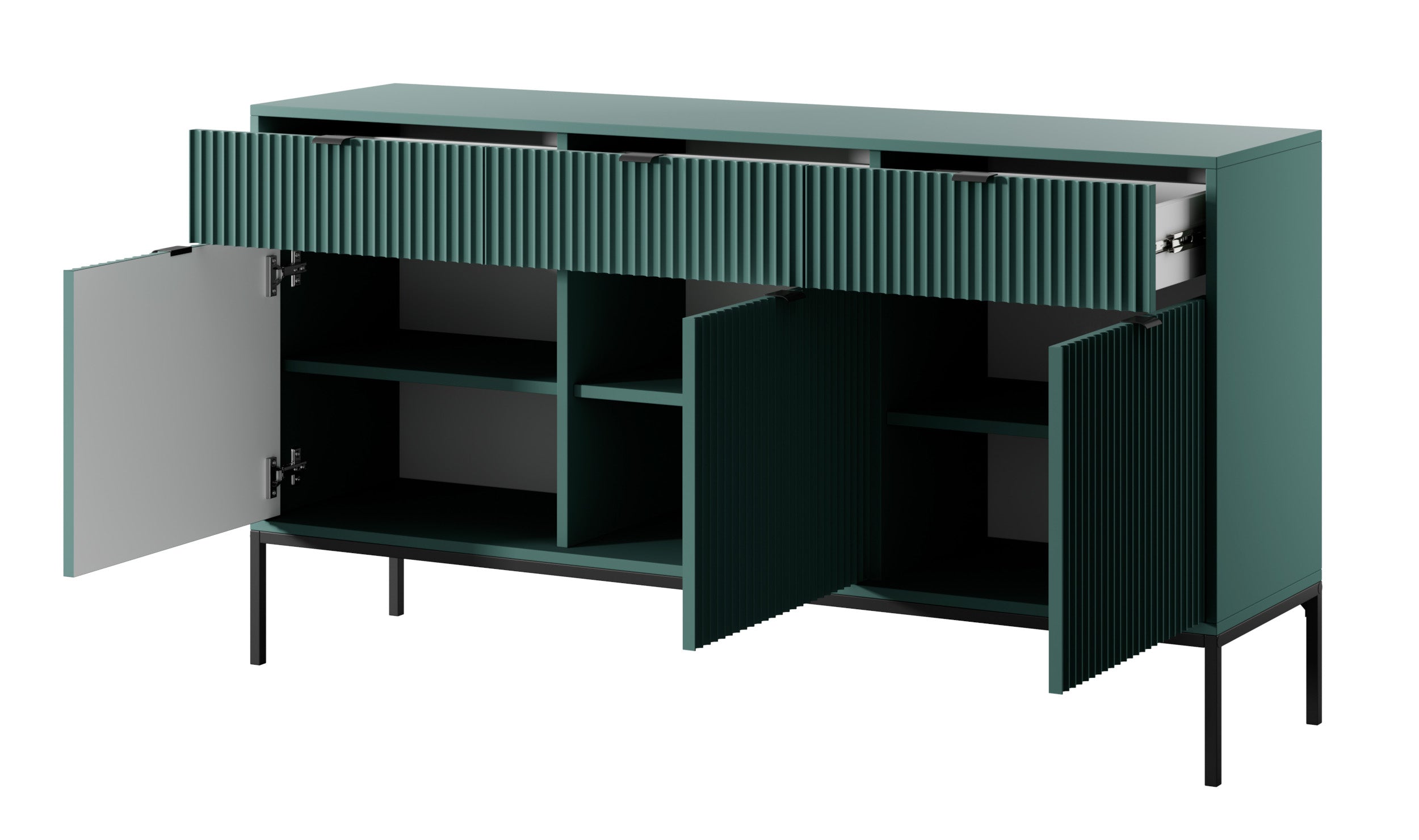 selsey-vellore-dreht-r-kommode-154-cm-gr-n-mit-rillenfronten-schwarzen-griffen image 4