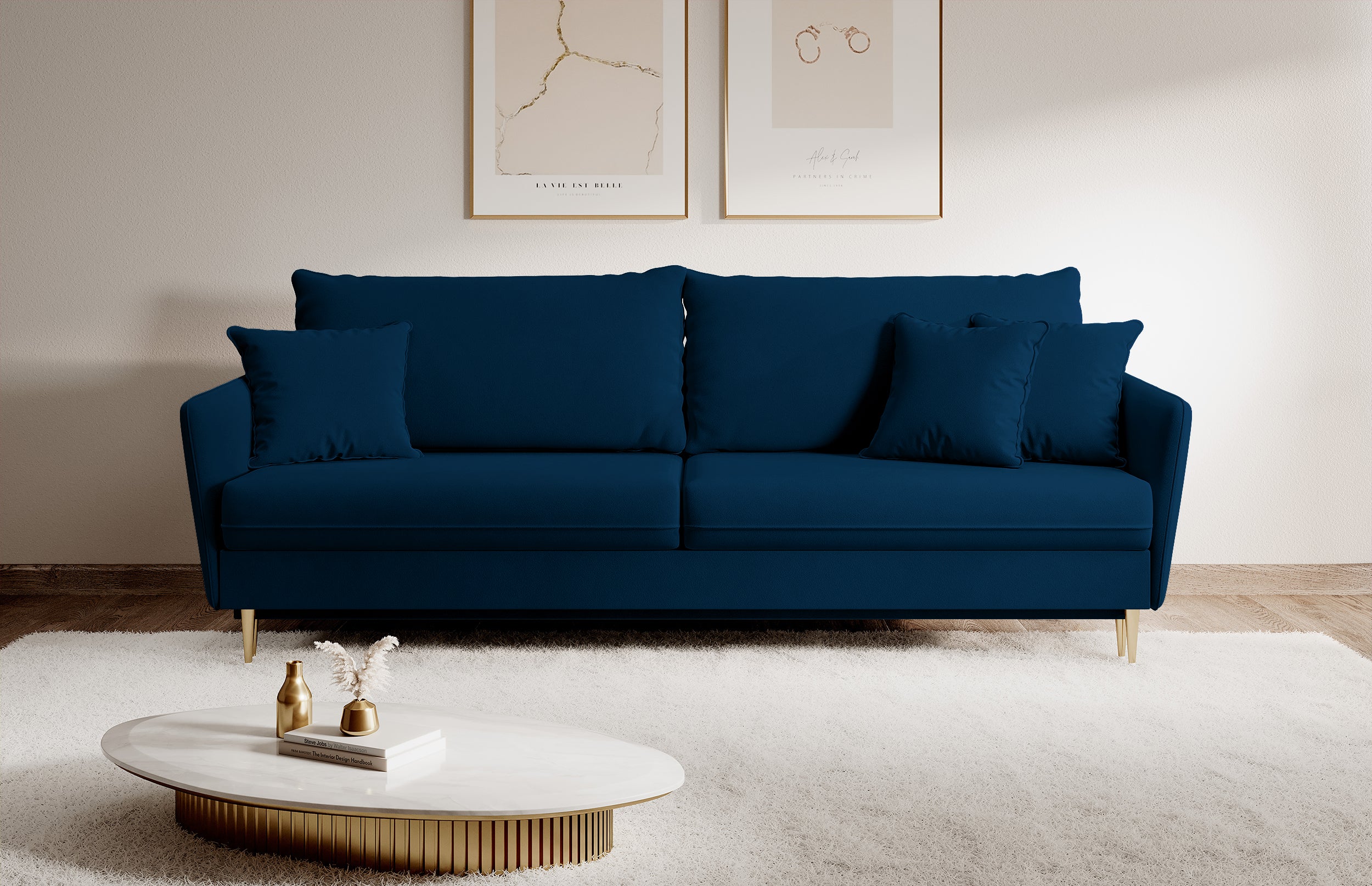 selsey-volio-3-sitzer-schlafsofa-samtvelours-marineblau-wasserabweisend-goldbein image 4