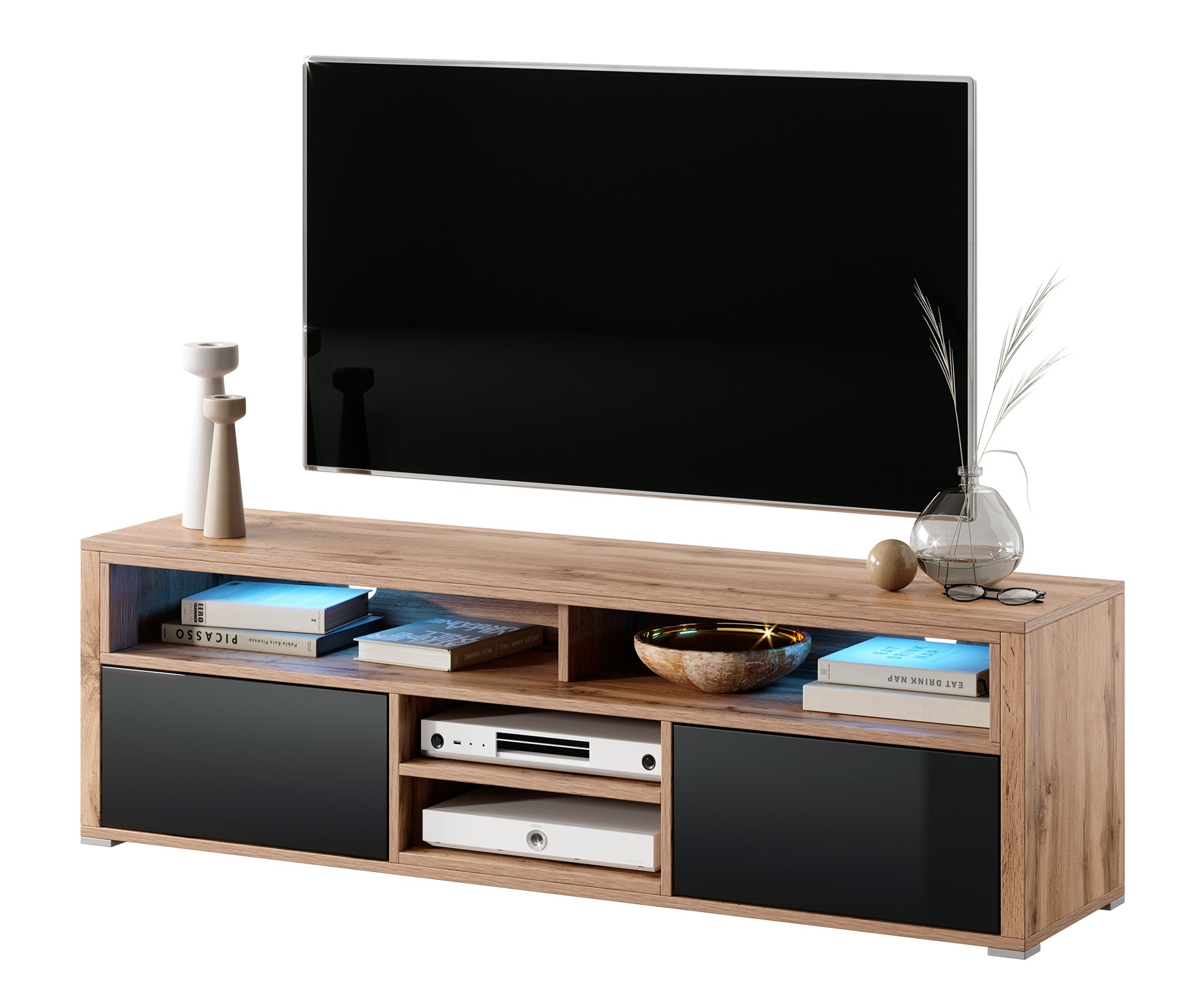 selsey-laksa-tv-schrank-mit-beleuchtung-wotan-eiche-schwarz-hochglanz image 6