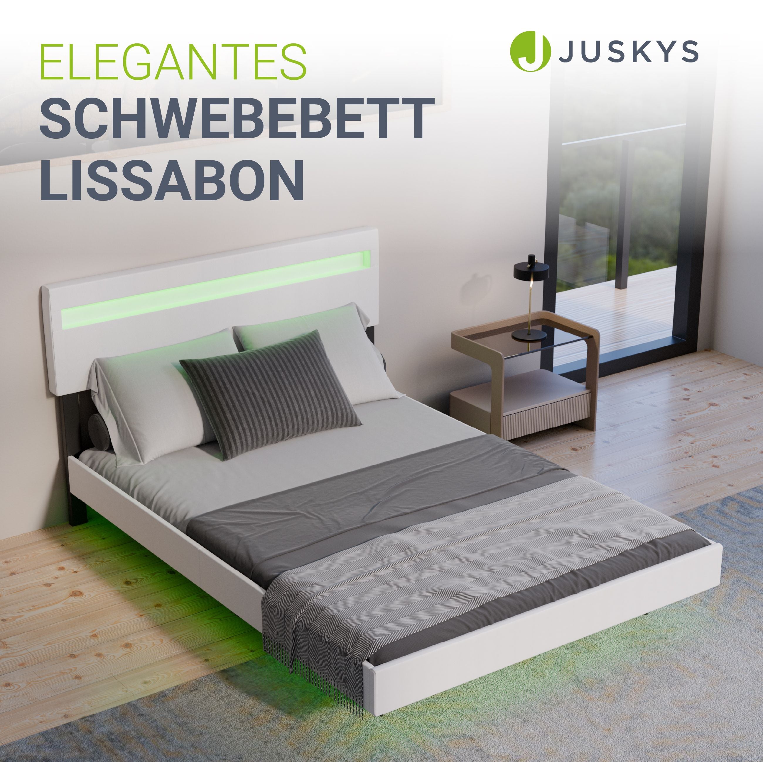 juskys-schwebebett-lissabon-140x200-cm-wei-kunstleder-doppelbett-mit-led-und-ver image 2