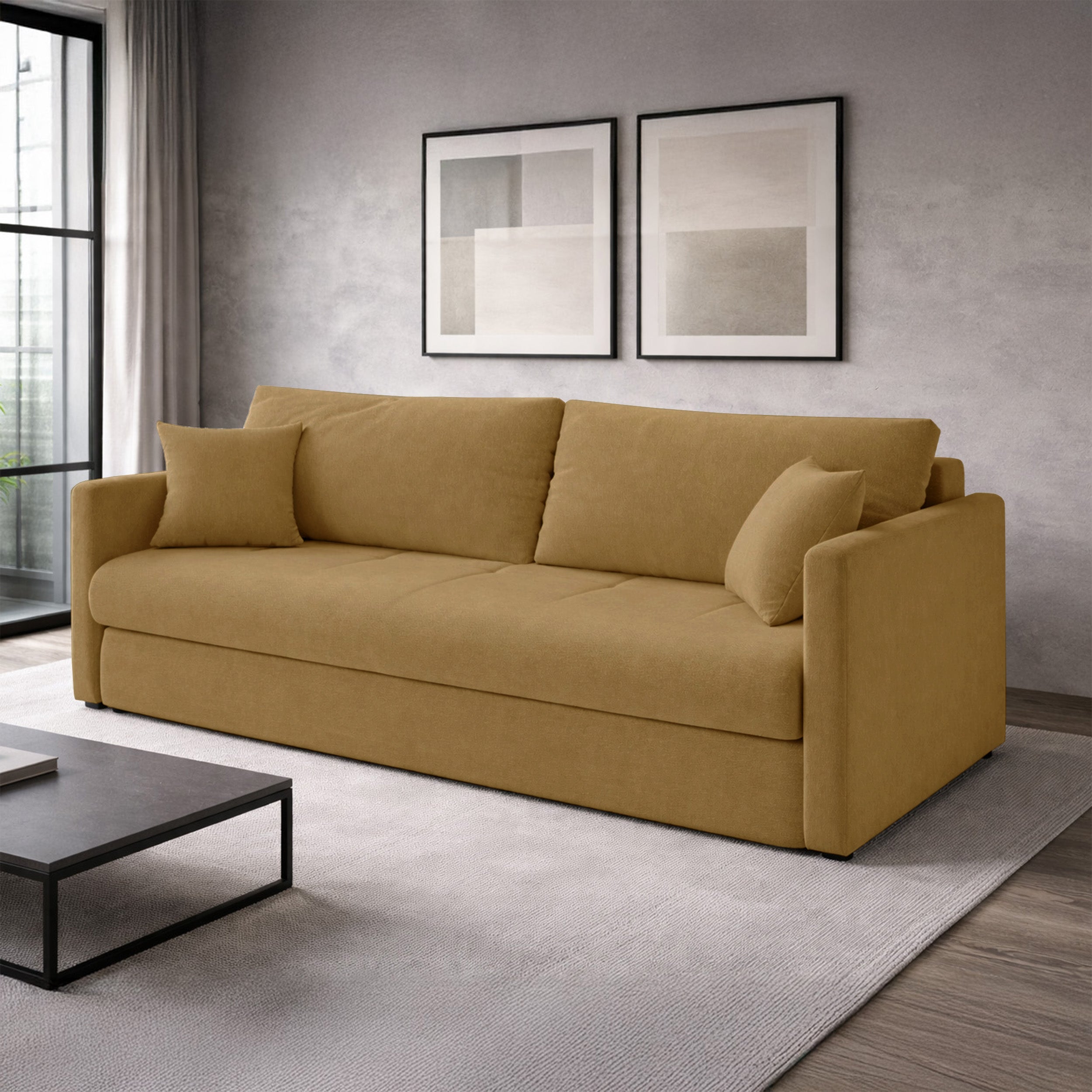 selsey-lorro-3-sitzer-schlafsofa-mit-stauraum-senfgelber-chenillestoff image 2