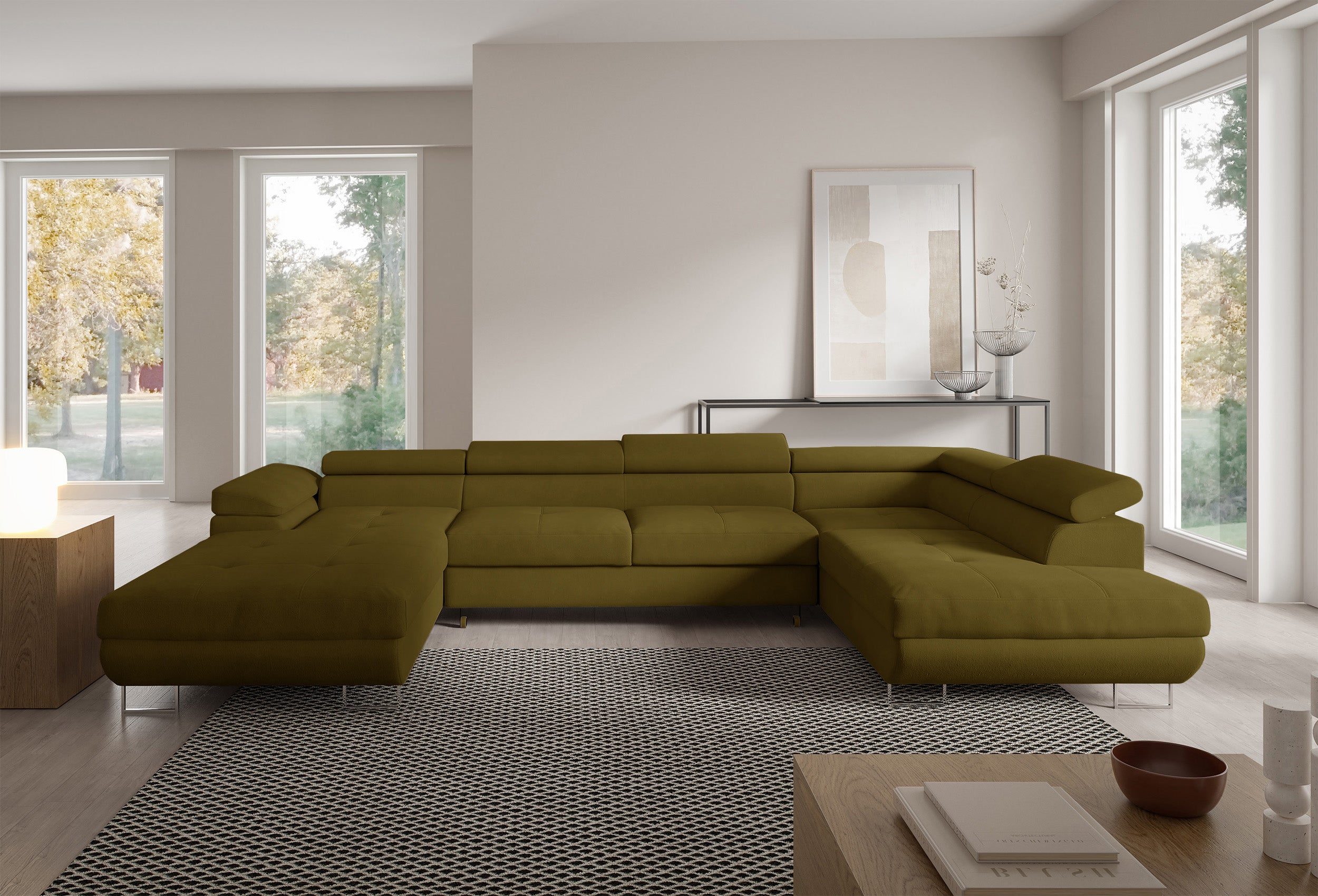 selsey-nollia-ecksofa-u-f-rmig-rechts-olivgr-nes-boucl-mit-schlaffunktion-und-st image 2