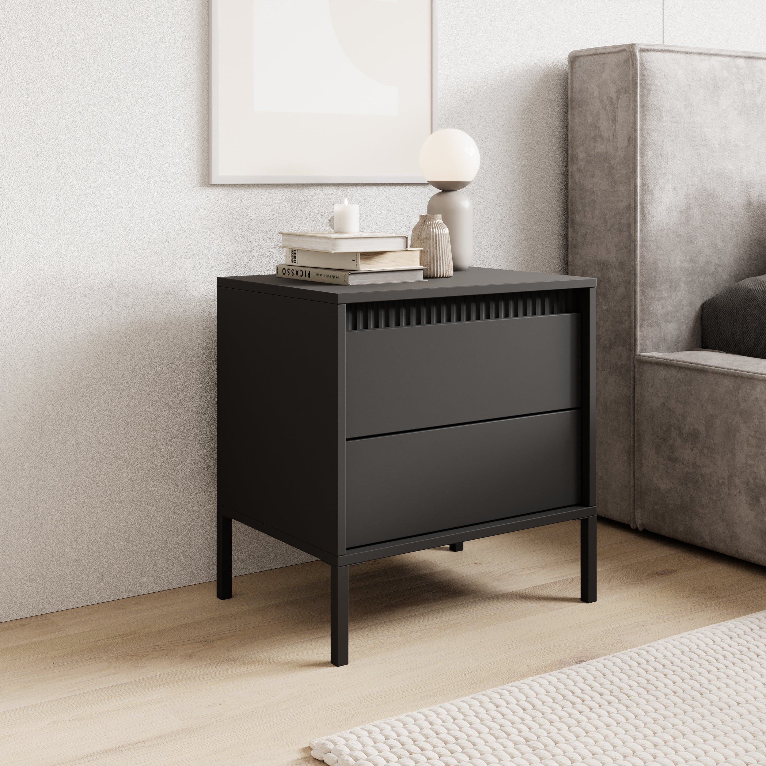 selsey-falsetto-nachttisch-mit-gerillten-fronten-und-schublade-68-cm-schwarz image 2