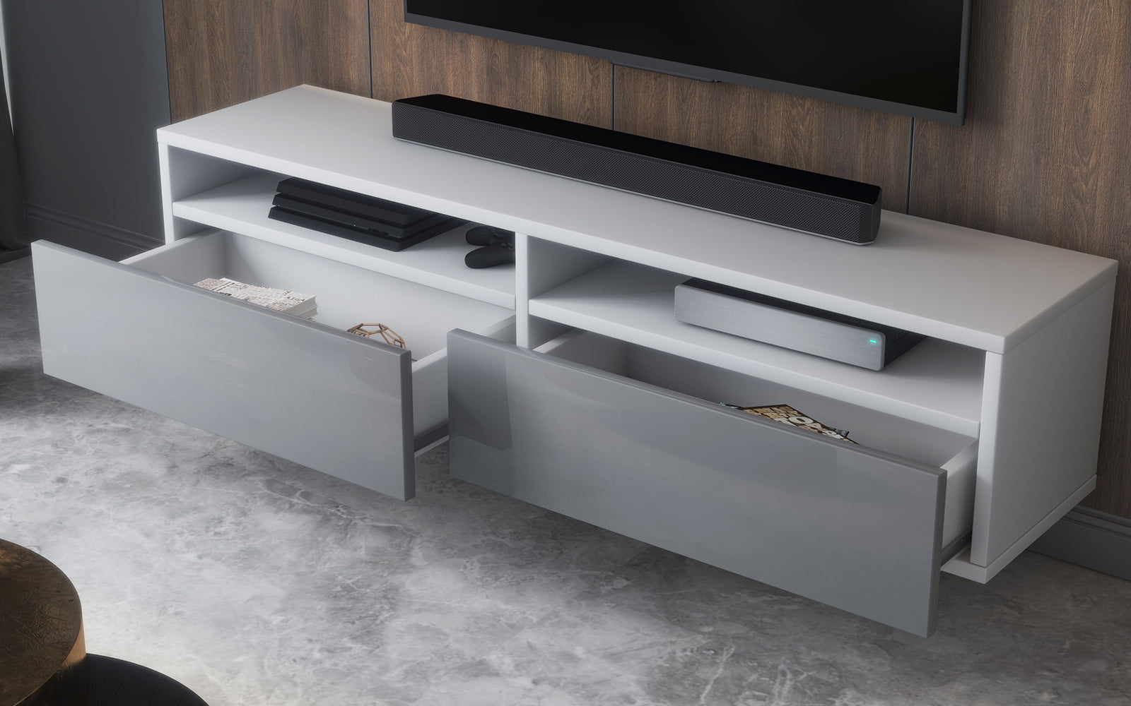 selsey-rednaw-tv-schrank-140-cm-lowboard-mit-zwei-schubladen-wei-matt-grau-gl-nz image 4