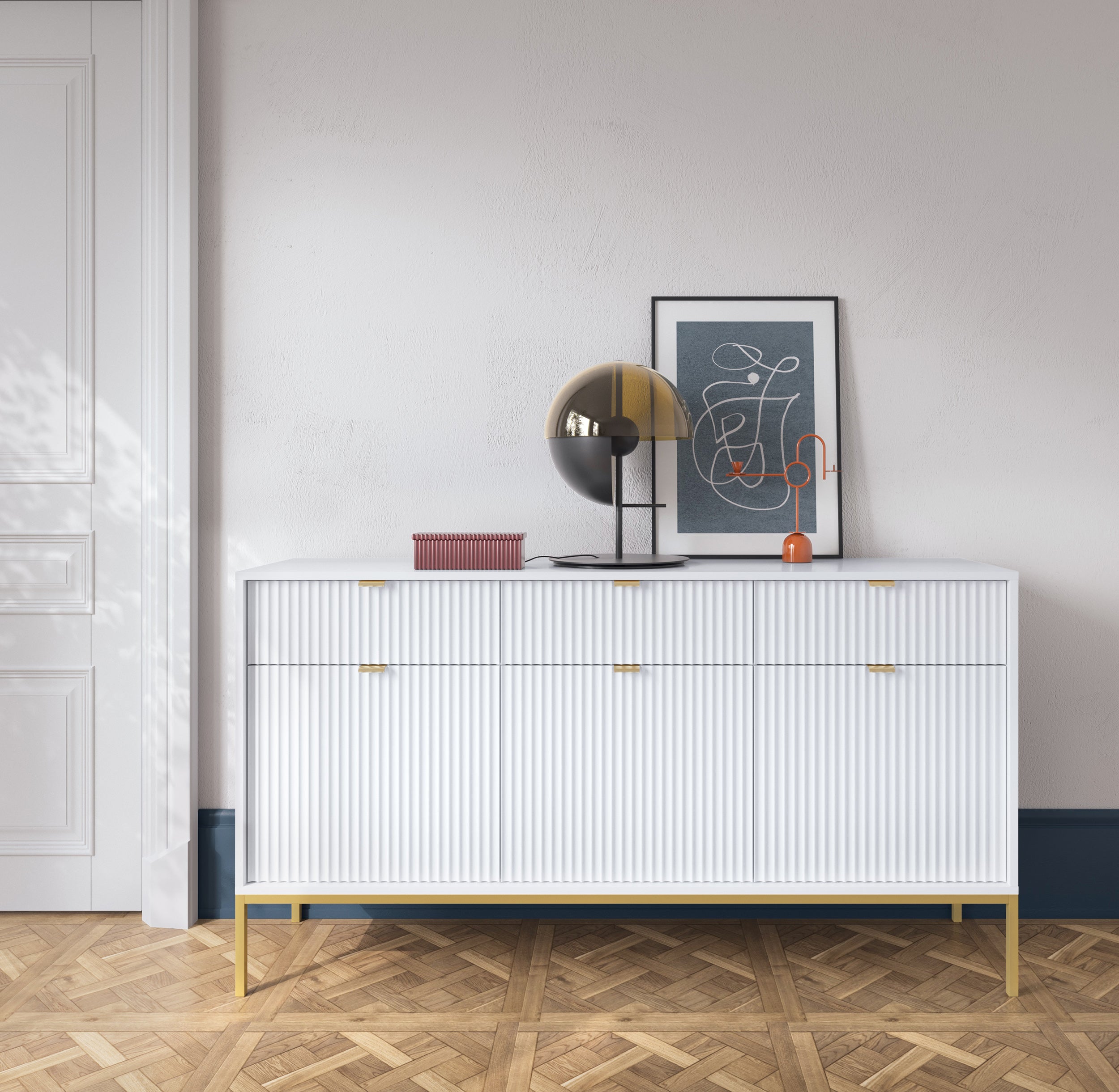 selsey-vellore-dreht-r-kommode-154-cm-wei-gerillte-fronten-goldenes-gestell-6-f- image 2