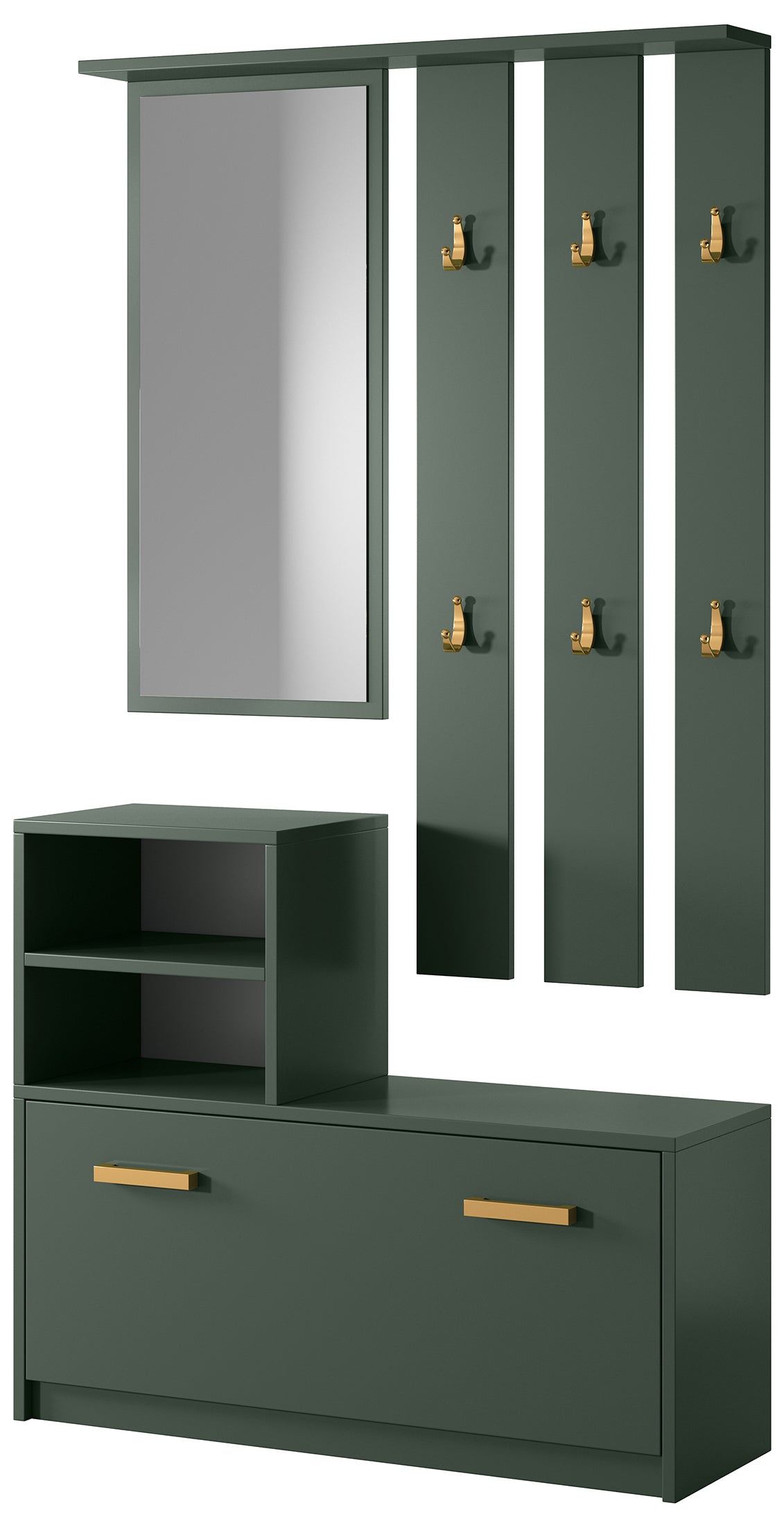 selsey-yesfir-garderobenset-flaschengr-n-mit-spiegel-schuhschrank image 1