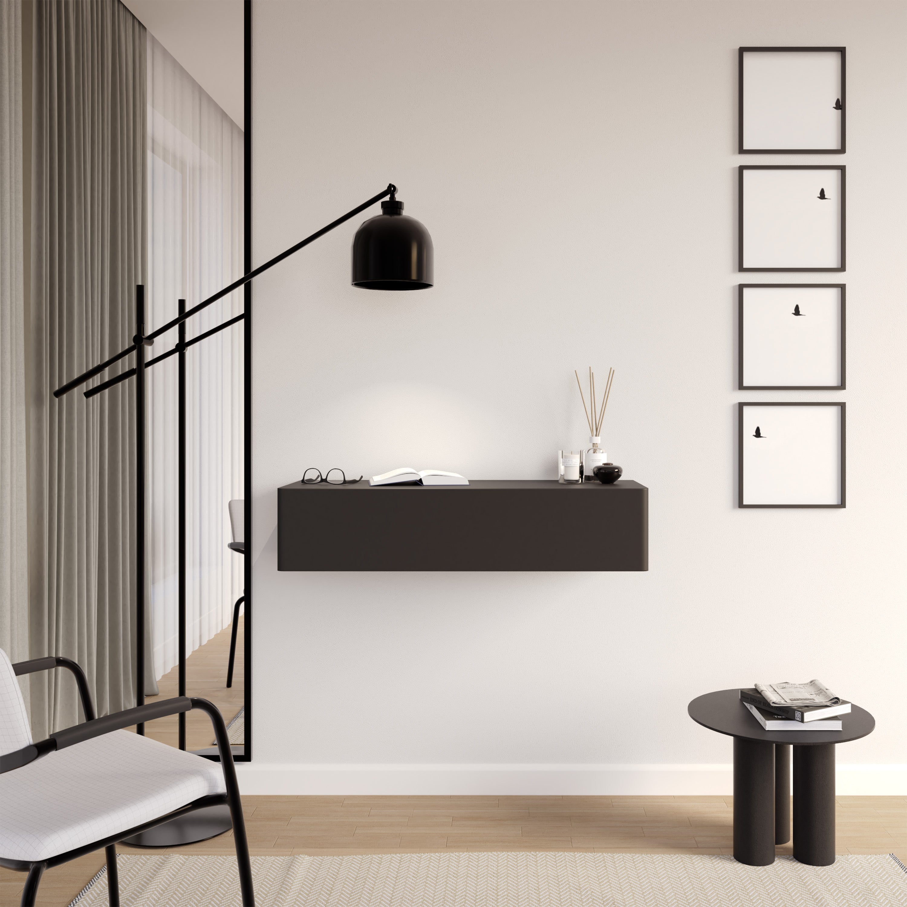 selsey-olio-h-ngekonsole-90-cm-mit-schublade-schwarz image 1