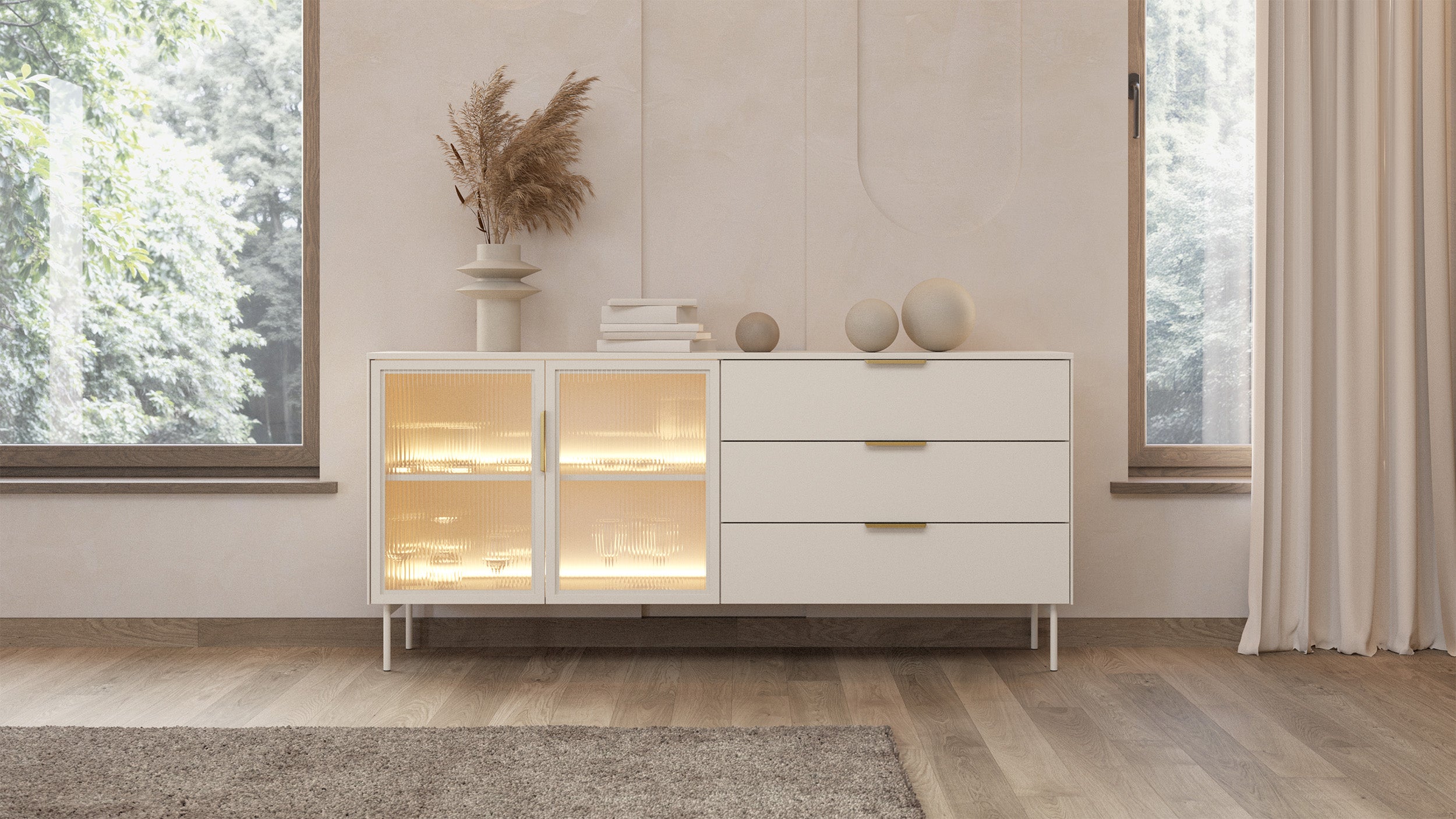selsey-lumi-vitrine-zweit-rig-181-cm-mit-3-schubladen-und-led-kaschmir-riffelgla image 4