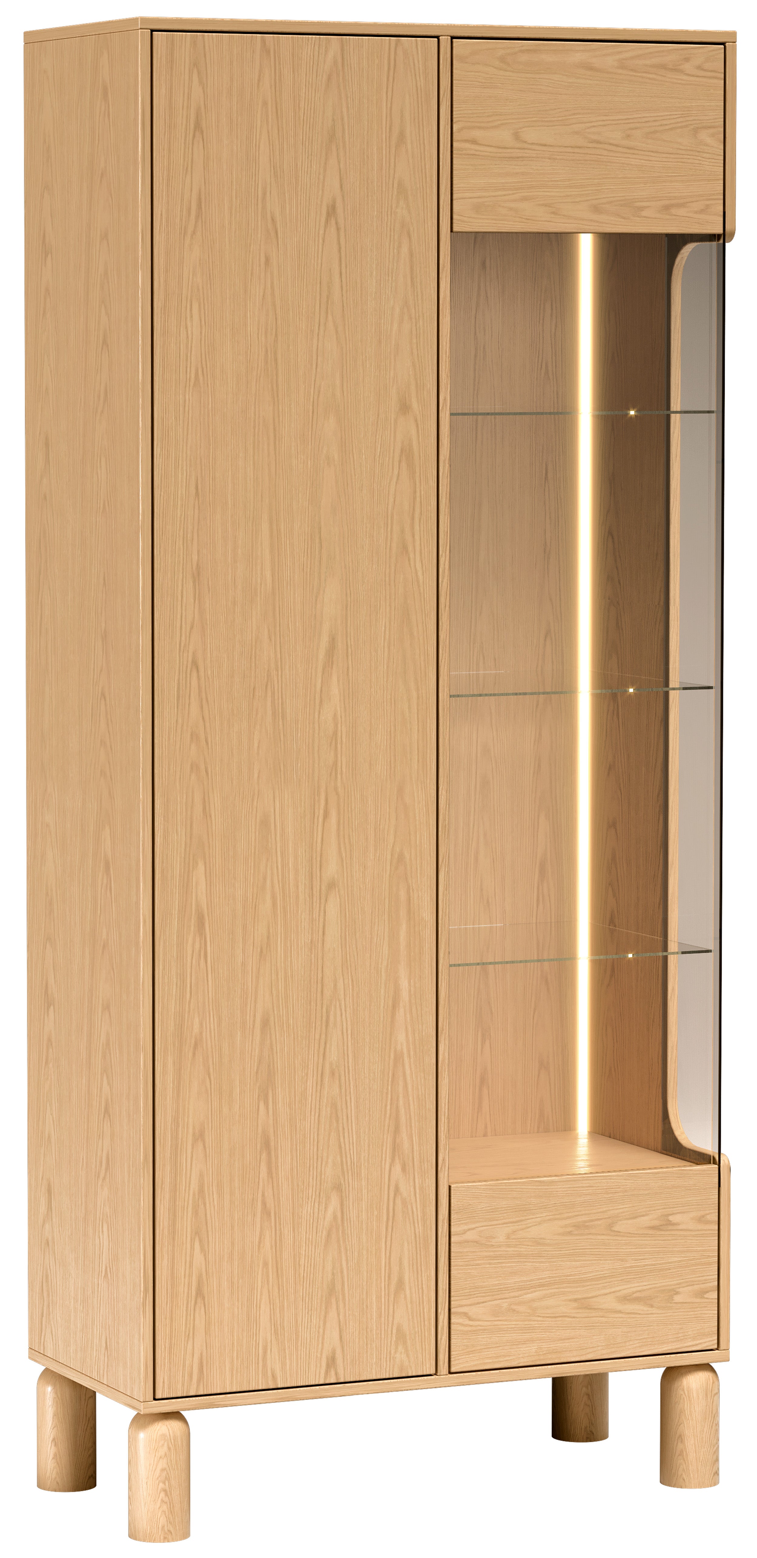 selsey-sanden-hohe-vitrine-zweit-rig-89-cm-eiche-bookmatch-mit-led-beleuchtung-1 image 1