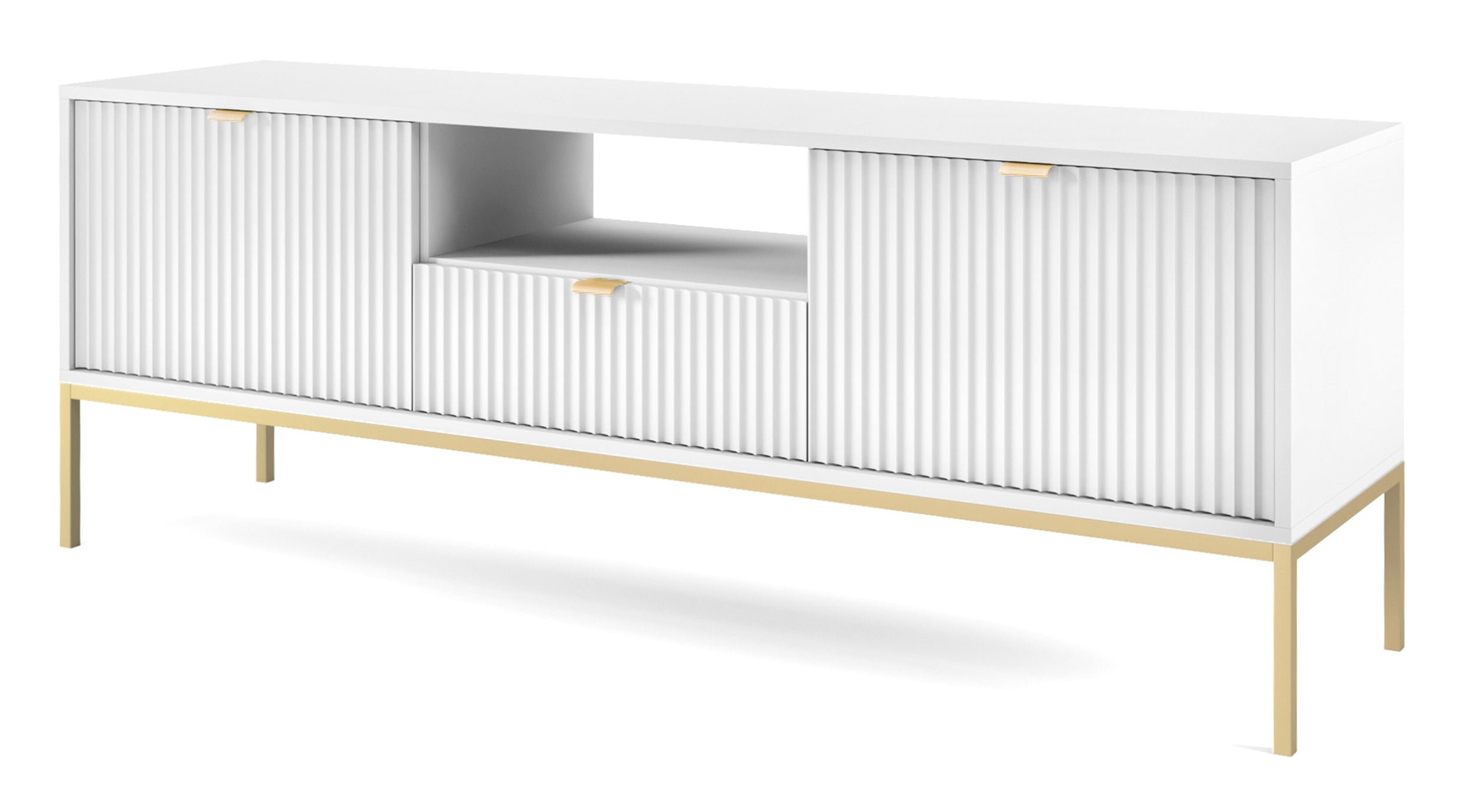 selsey-vellore-tv-schrank-154-cm-wei-mit-gerillten-fronten-und-goldenem-gestell image 1