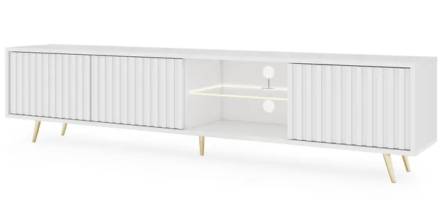 selsey-bello-tv-schrank-175-cm-wei-mit-lamellenfront-led-und-goldenen-beinen image 1