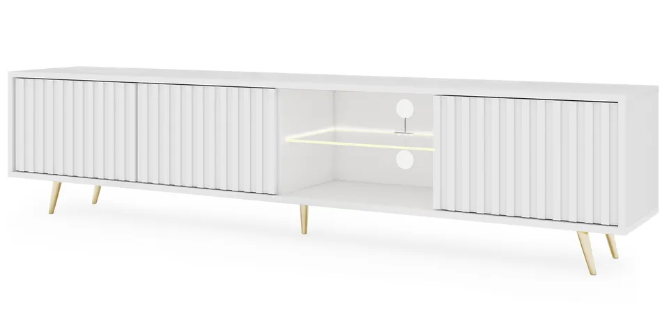 selsey-bello-tv-schrank-175-cm-wei-mit-lamellenfront-led-und-goldenen-beinen image 1