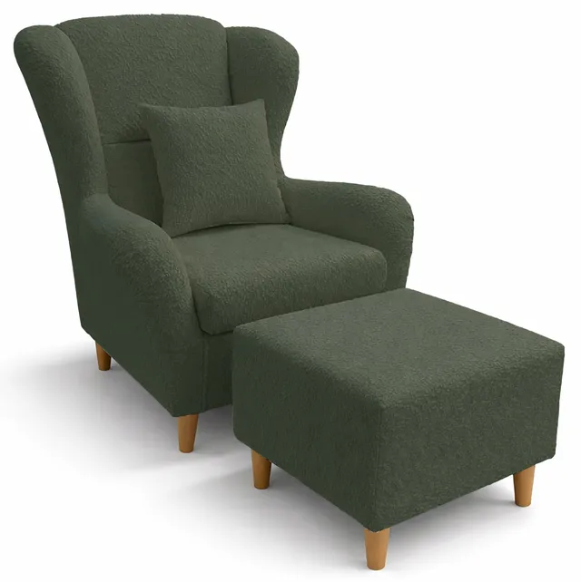 selsey-teddlo-ohrensessel-mit-fu-hocker-gr-ner-chenille-buchenbeine image 1