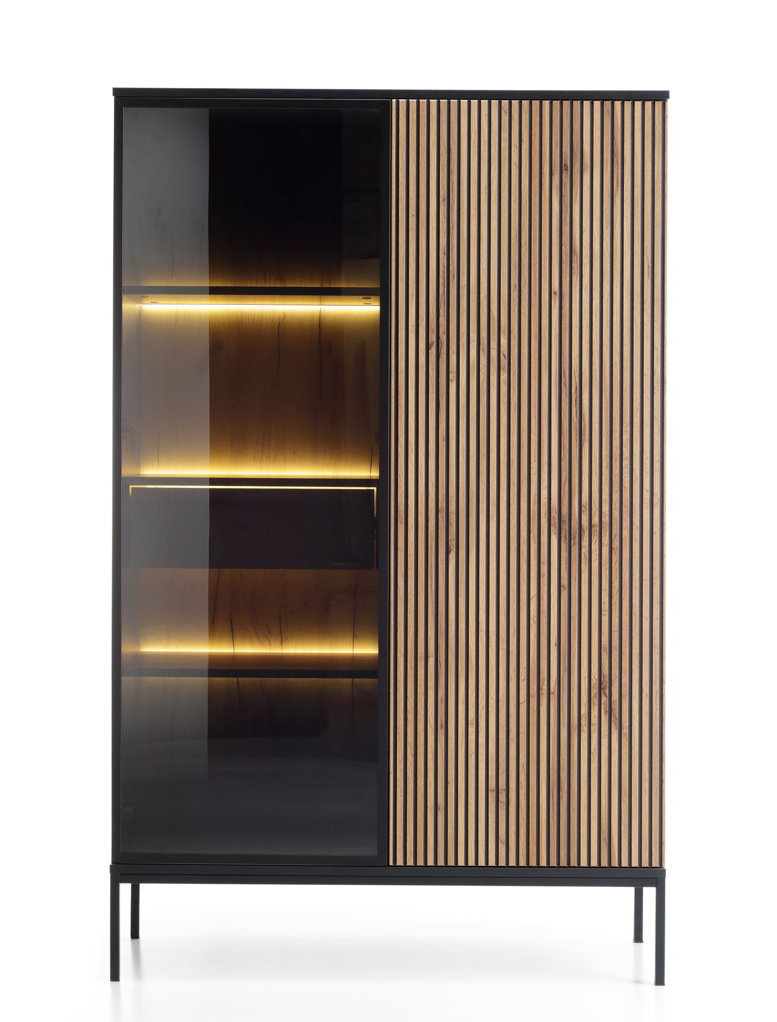 selsey-tosena-hohe-vitrine-104-cm-schwarz-wotan-eiche-mit-led image 5