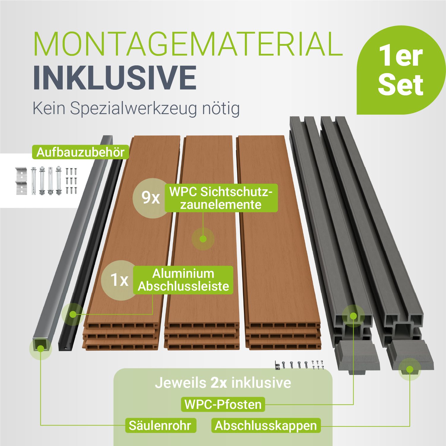 juskys-wpc-zaun-sichtschutzzaun-1er-set-teak image 6