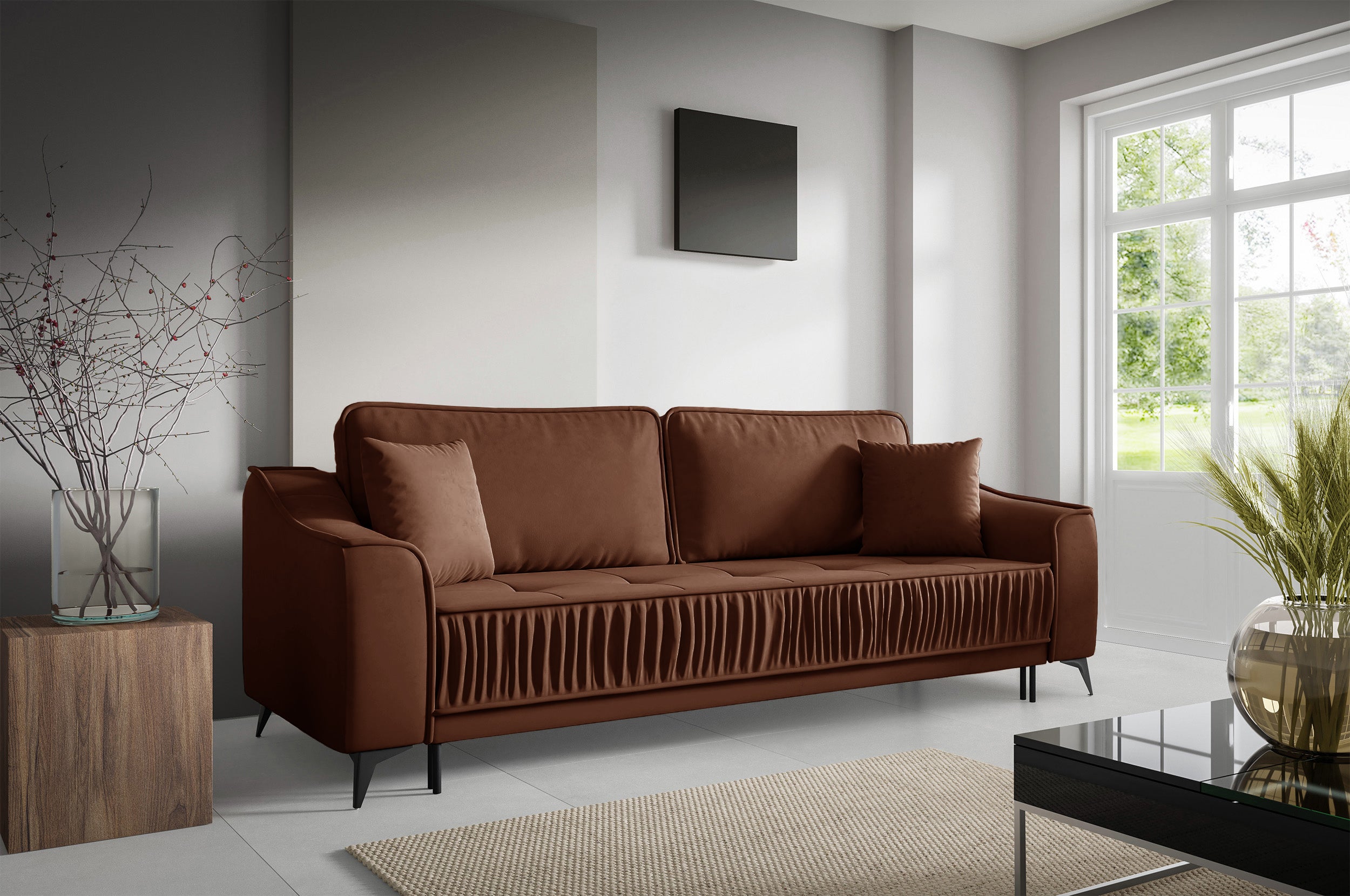 selsey-louisos-ausziehbare-dreisitzer-couch-mit-stauraum-kupfer-velours-wasserab image 2