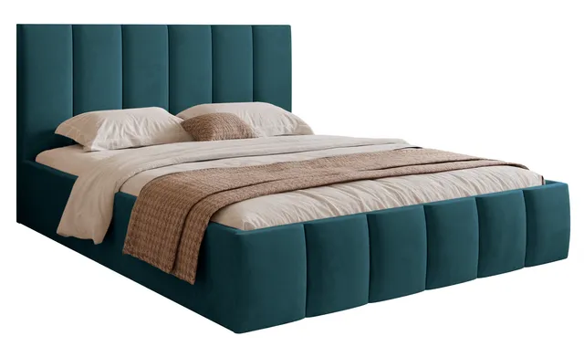 selsey-sarafino-polsterbett-140x200-cm-mit-bettkasten-t-rkisfarbener-samt-metall image 1