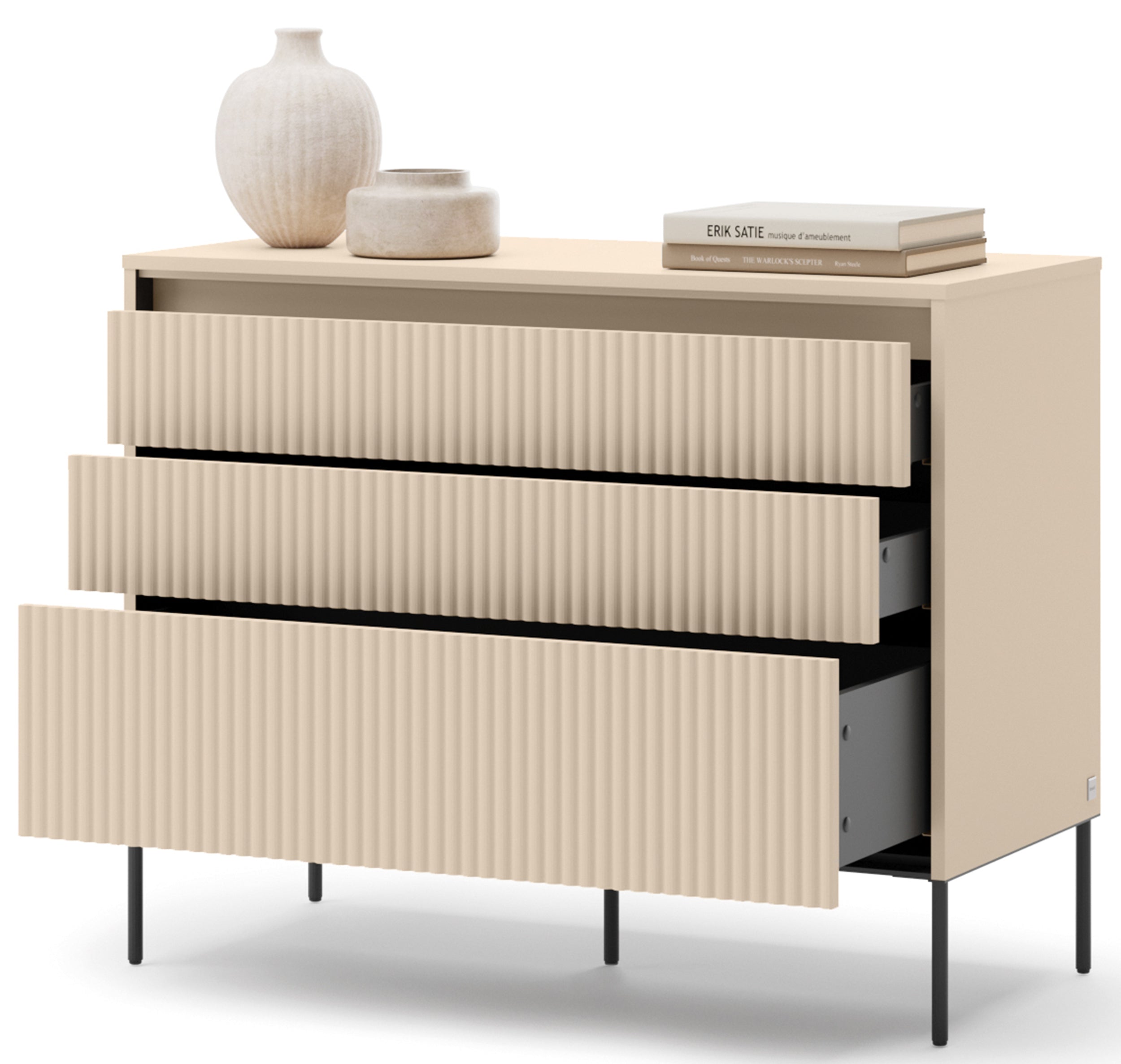 selsey-trend-kommode-mit-3-schubladen-und-beleuchtung-104-cm-sandbeige-schwarz image 3