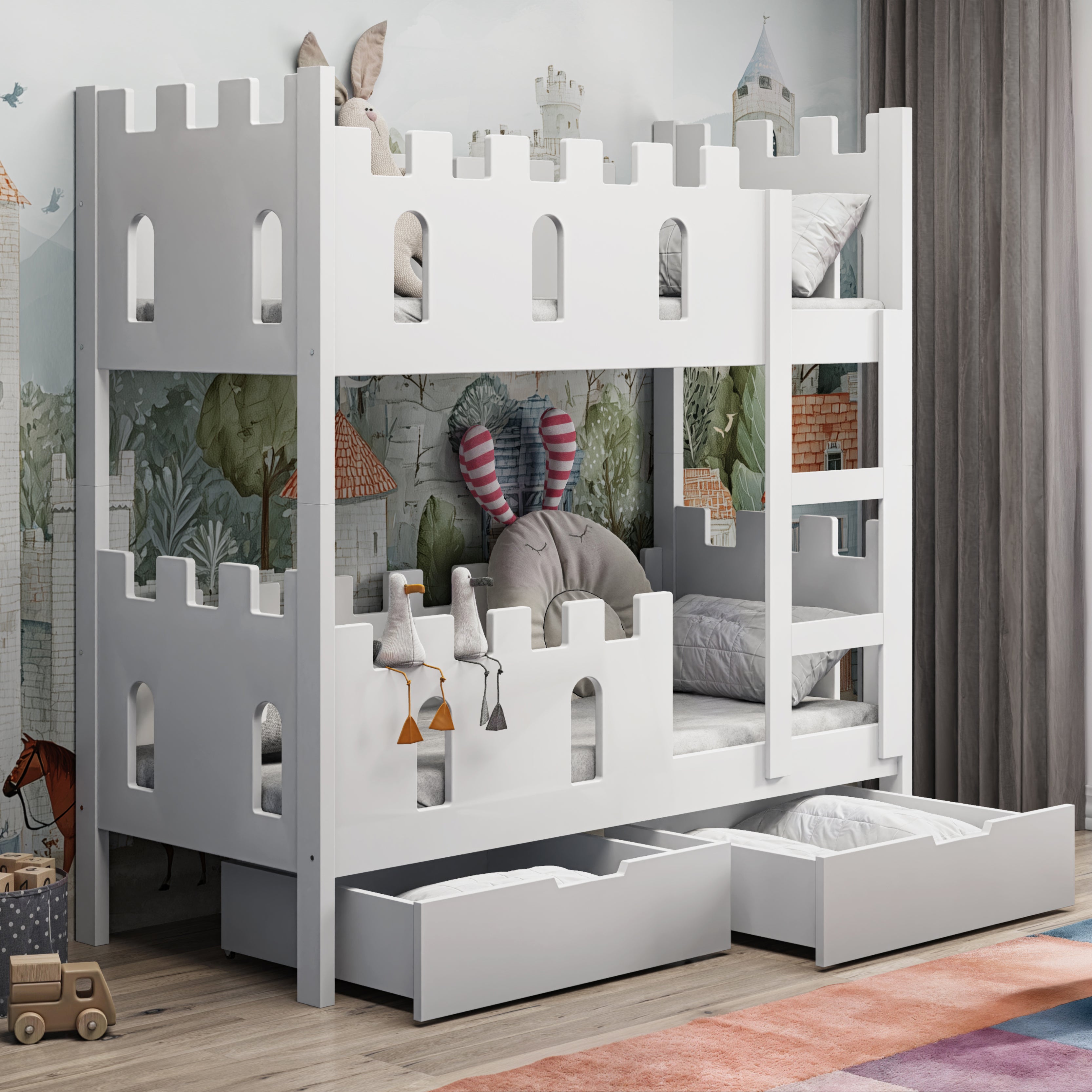 selsey-castelo-etagenbett-75x180-cm-mit-matratzen-und-schubladen-wei image 2
