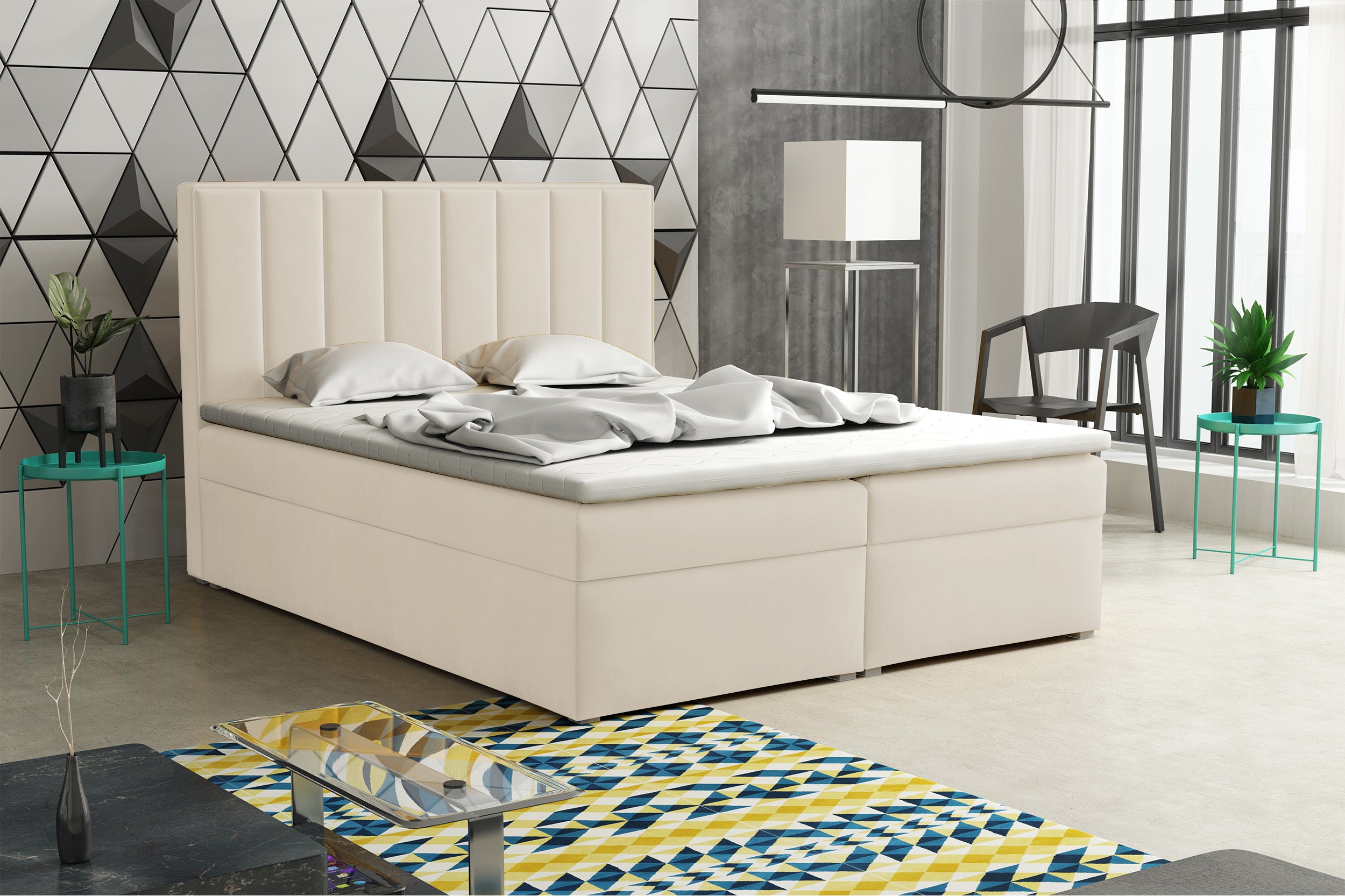 selsey-rinus-kontinentales-bett-180x200-cm-mit-stauraum-und-topper-creme-samt image 2