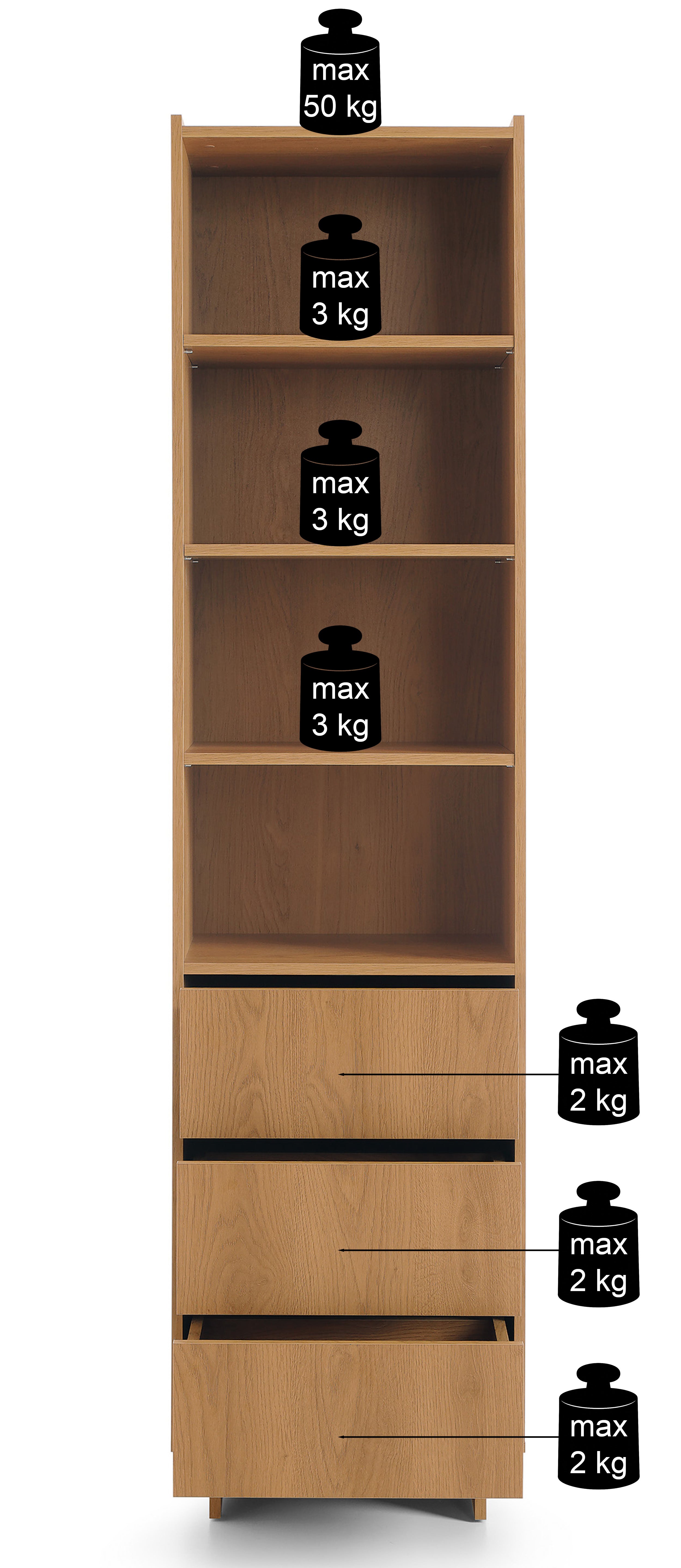 selsey-yasumi-regal-mit-3-schubladen-und-regalen-50-cm-karamelleiche image 7