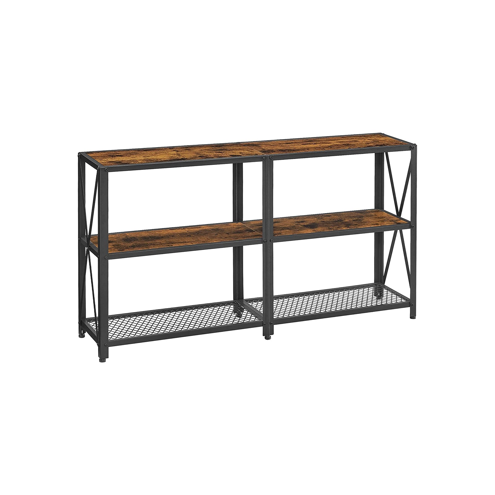 vasagle-konsolentisch-mit-3-ebenen-vintagebraun-schwarz-beistelltisch-industried image 2
