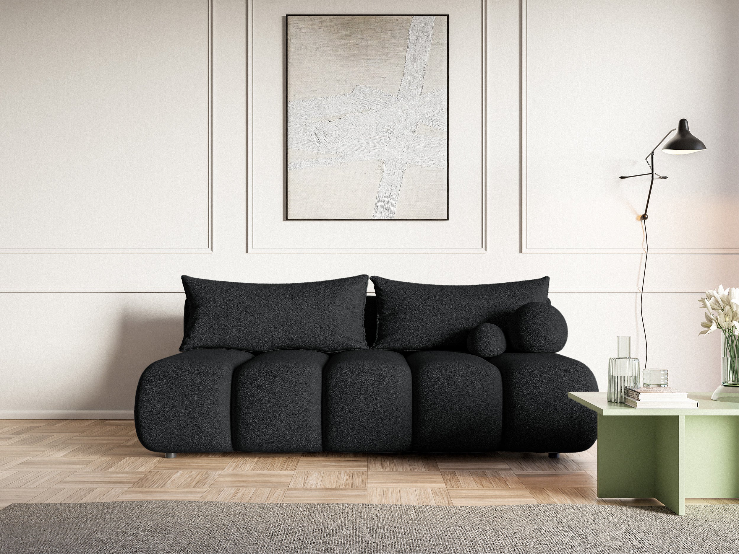 selsey-dandelino-mini-dreisitziges-sofa-mit-schlaffunktion-schwarzes-boucl image 2