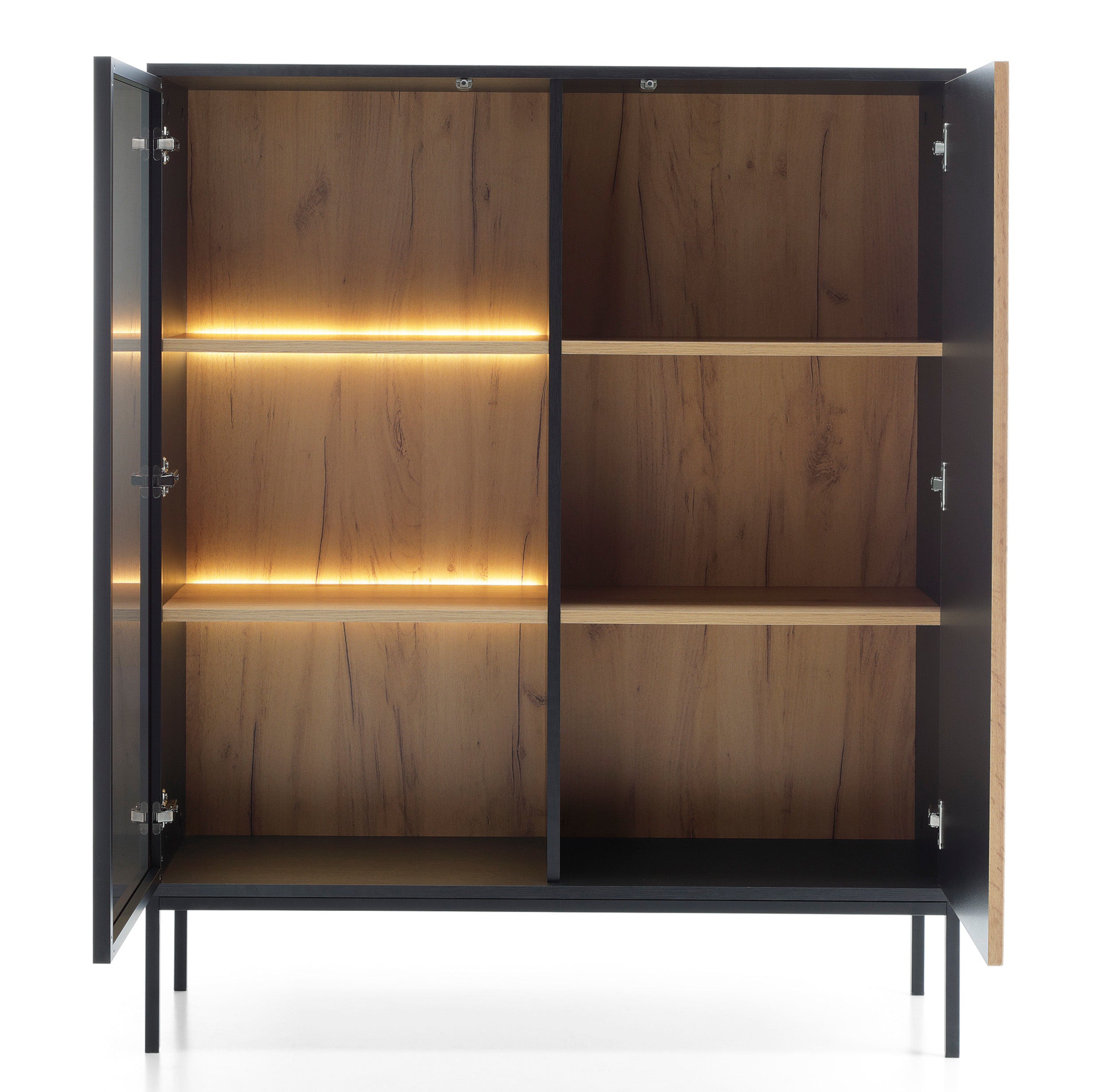 selsey-tosena-vitrine-mit-2-t-ren-und-led-beleuchtung-104-cm-schwarz-wotan-eiche image 7
