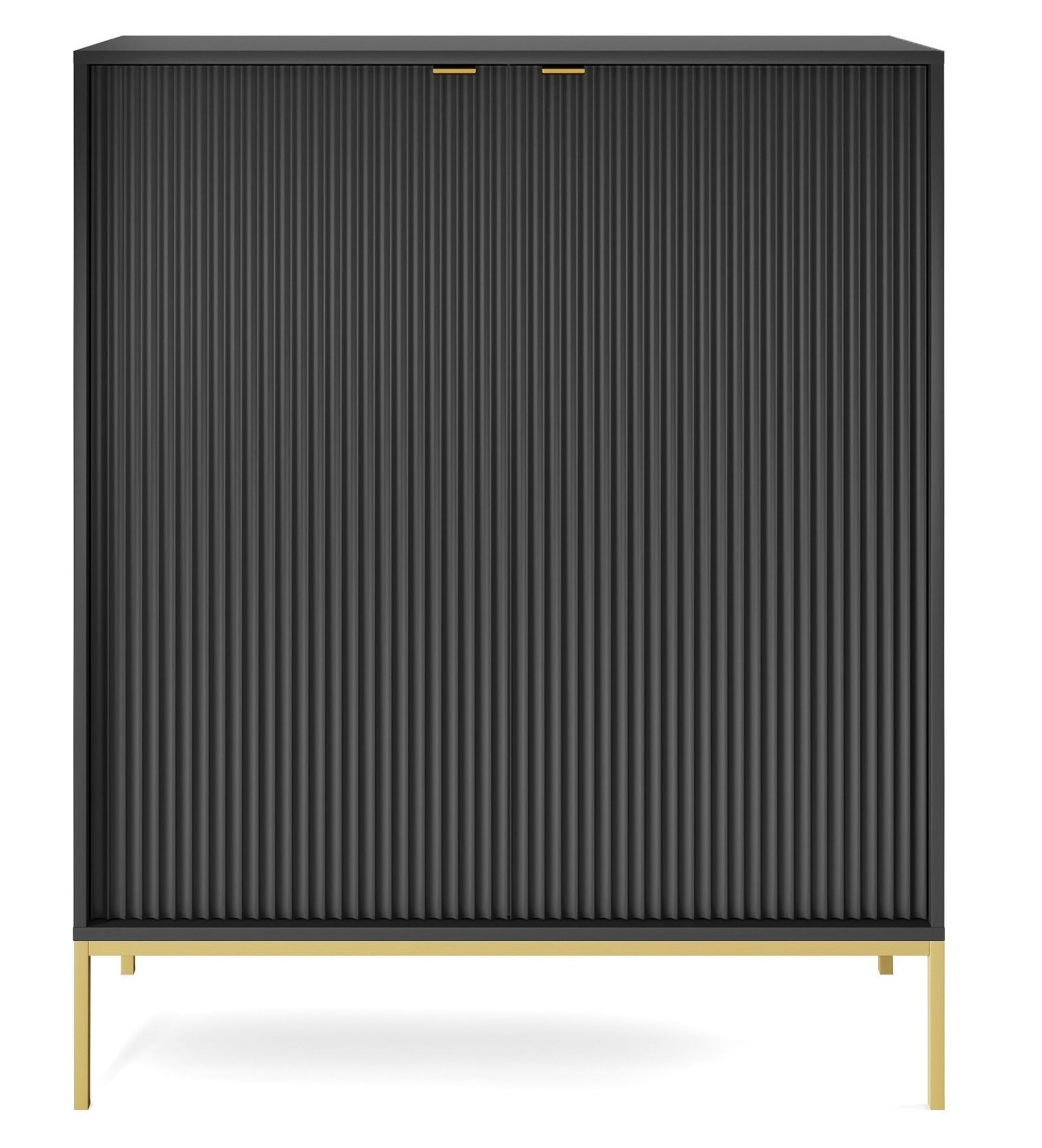 selsey-vellore-hohe-kommode-schwarz-mit-gerillten-fronten-und-goldenem-gestell image 2