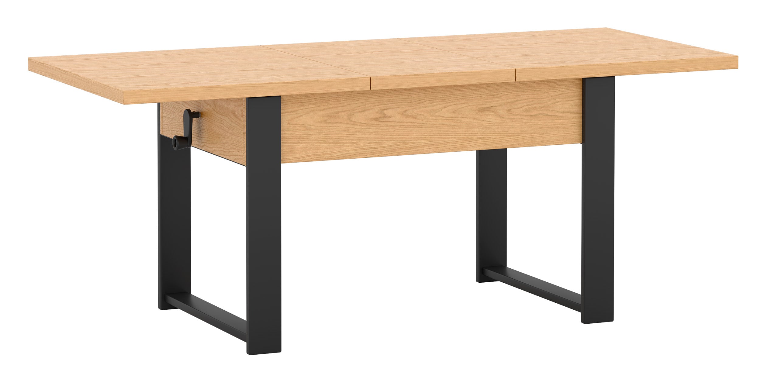 selsey-hugo-ausziehbarer-couchtisch-120-157-x67-cm-eiche-bookmatch-schwarze-bein image 3