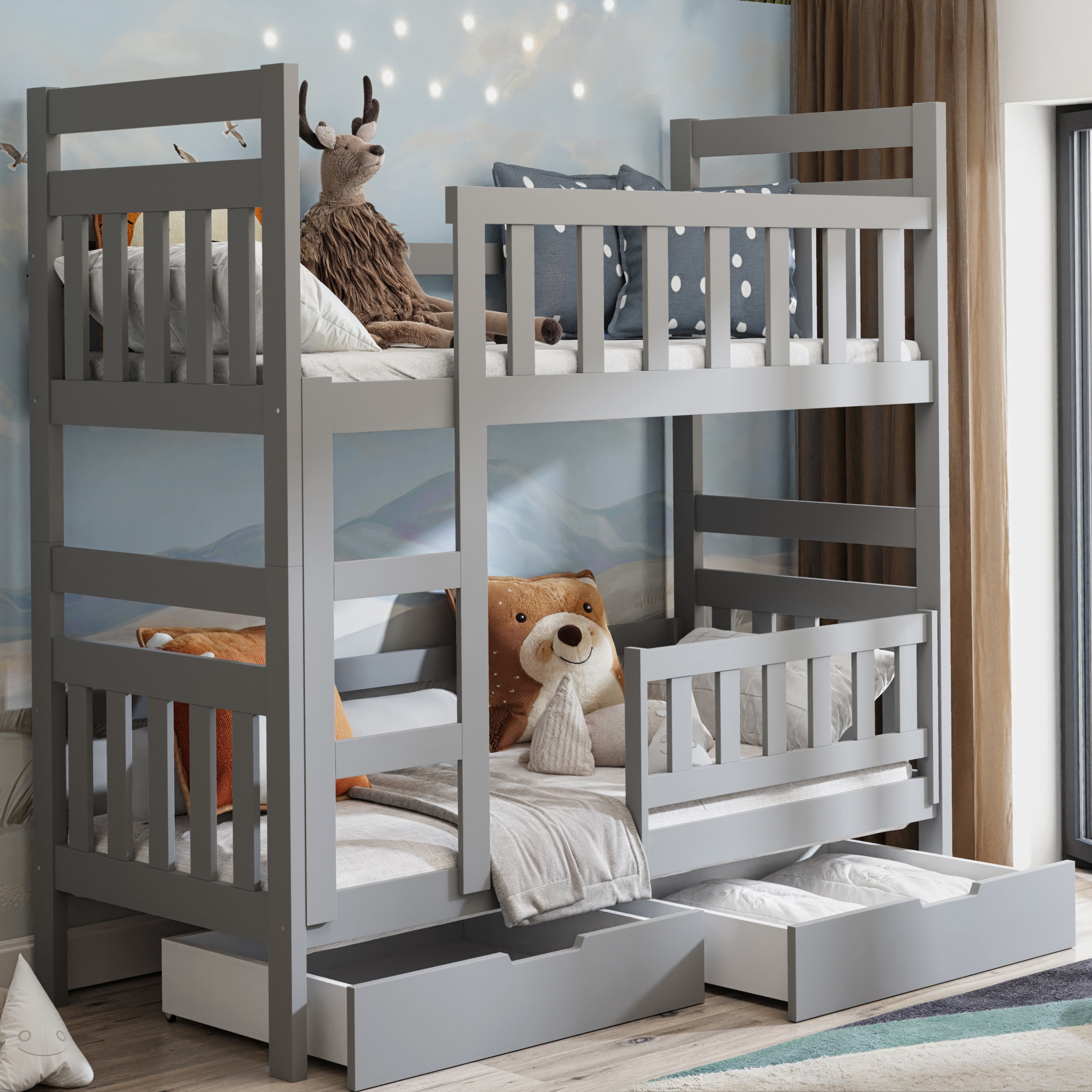 selsey-dromi-etagenbett-80x185-cm-mit-matratzen-und-schubladen-grau image 2