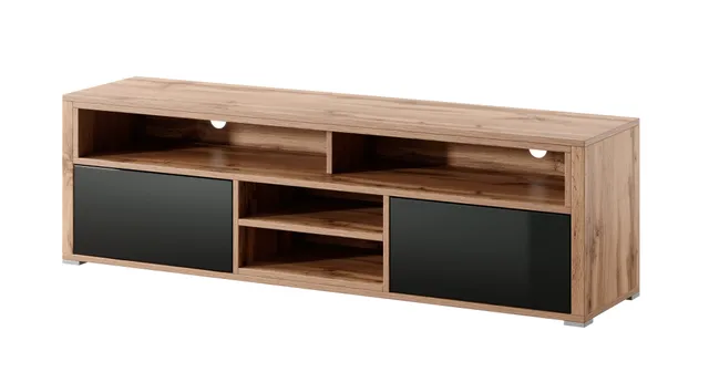 selsey-laksa-tv-schrank-mit-beleuchtung-wotan-eiche-schwarz-hochglanz image 1