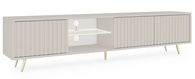 selsey-tv-schrank-bello-175-cm-3-t-rig-kaschmir-gold-lamellen-led-glasablage image 1