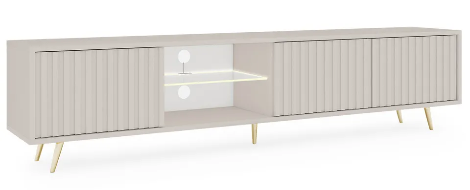 selsey-tv-schrank-bello-175-cm-3-t-rig-kaschmir-gold-lamellen-led-glasablage image 1